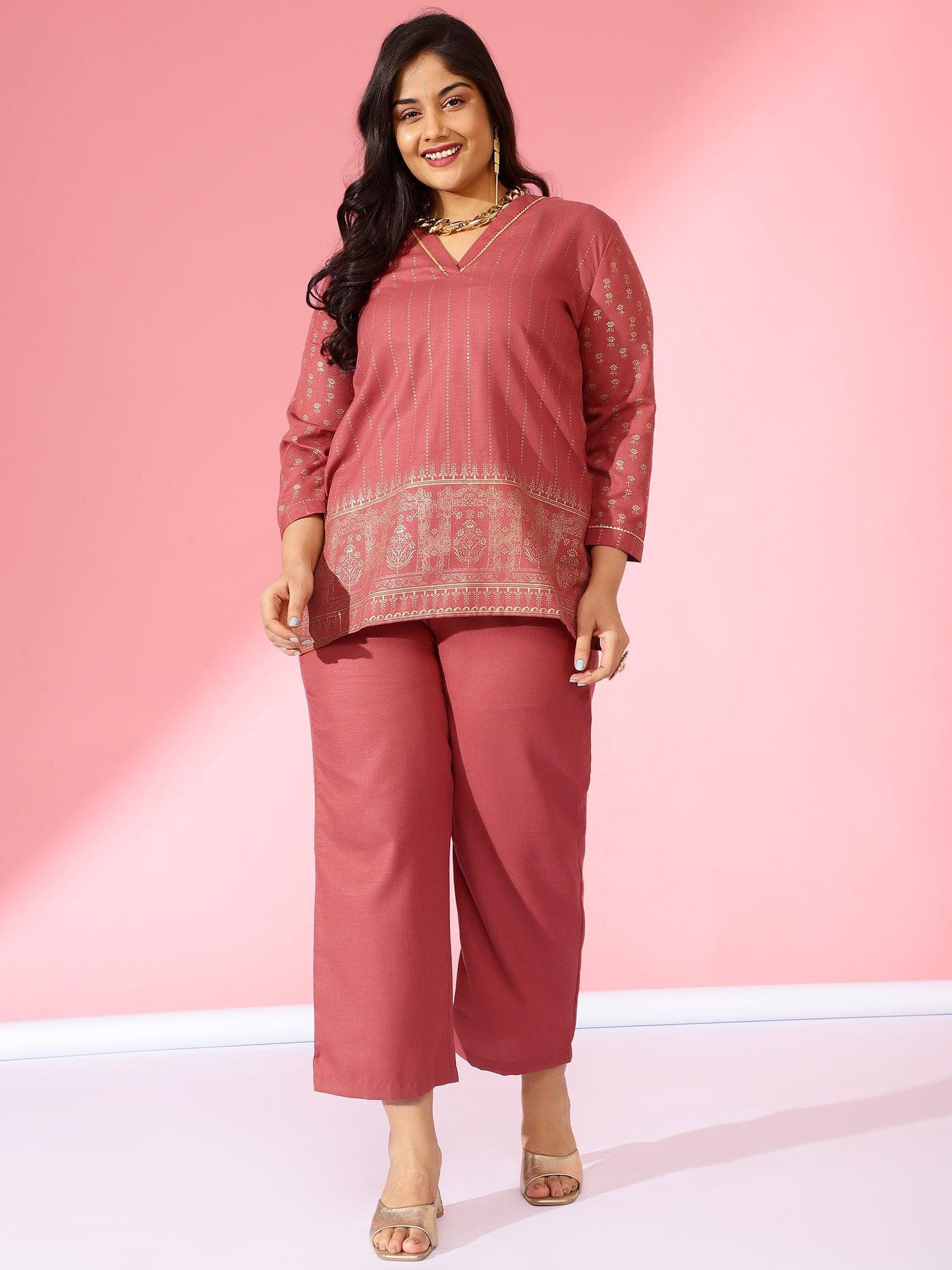 Bani Women Plus Size Printed Tunic with Trousers Co-Ord Sets