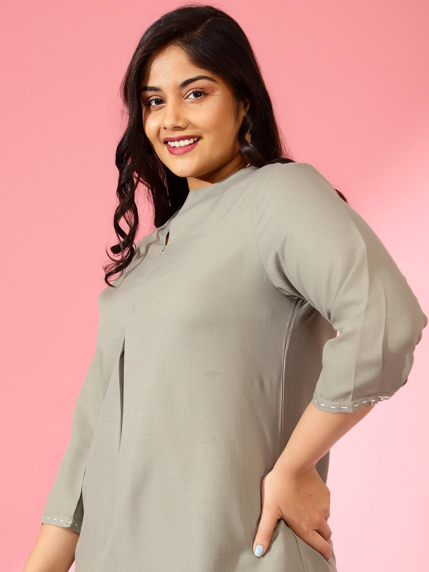 Plus Size Women Embroided Co-Ord Set Grey