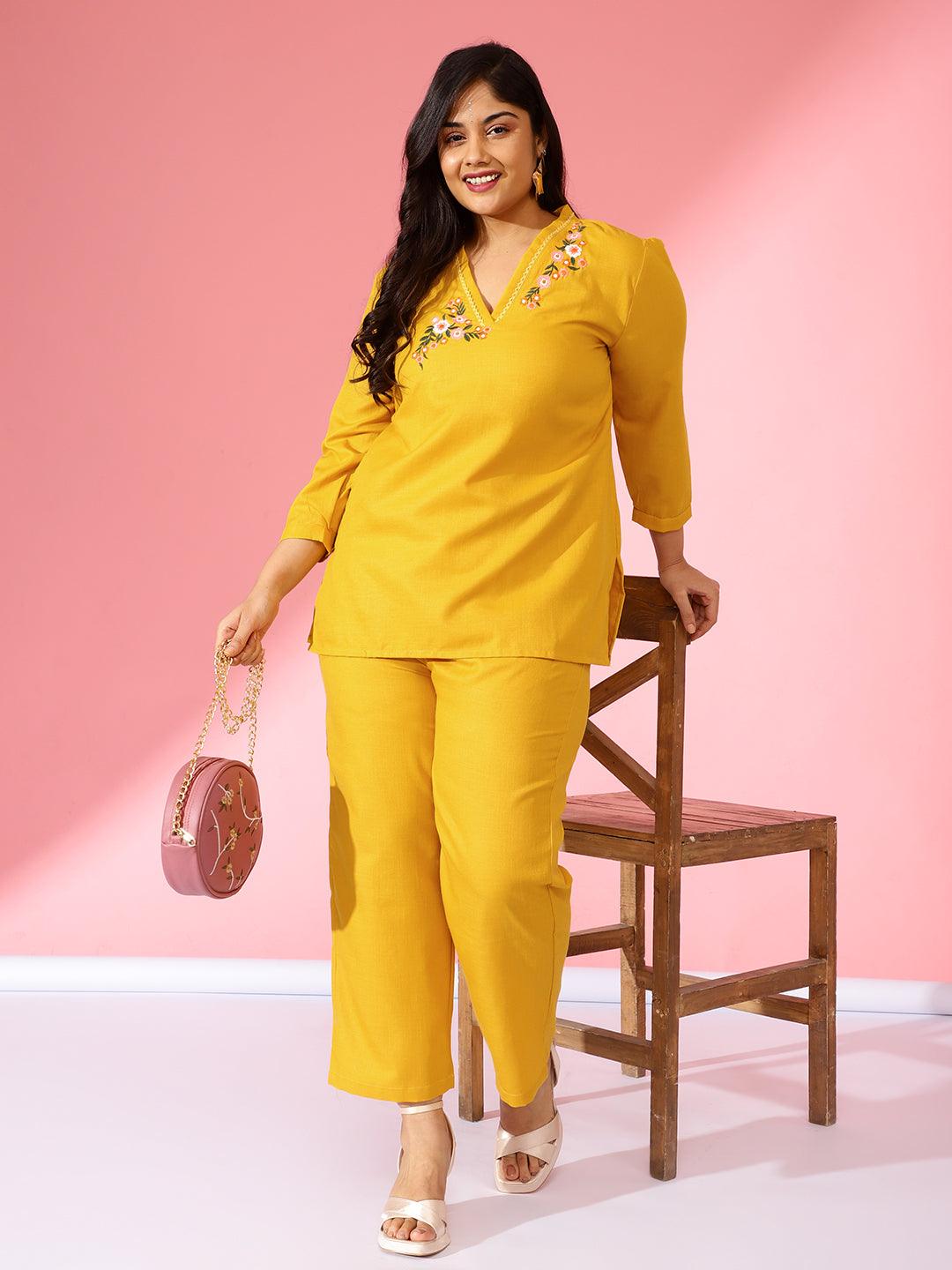 Bani Women Mustard Embroidered Co-ord Set