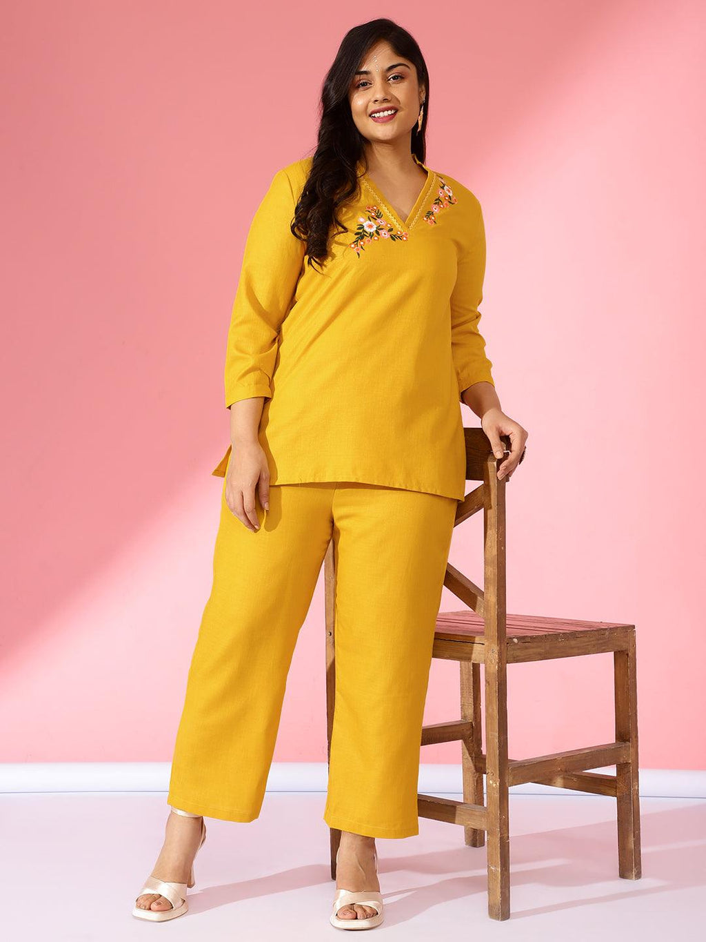Bani Women Mustard Embroidered Co-ord Set