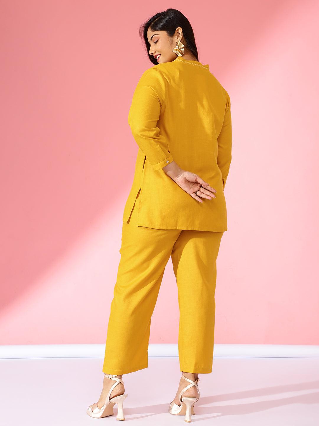 Bani Women Mustard Embroidered Co-ord Set