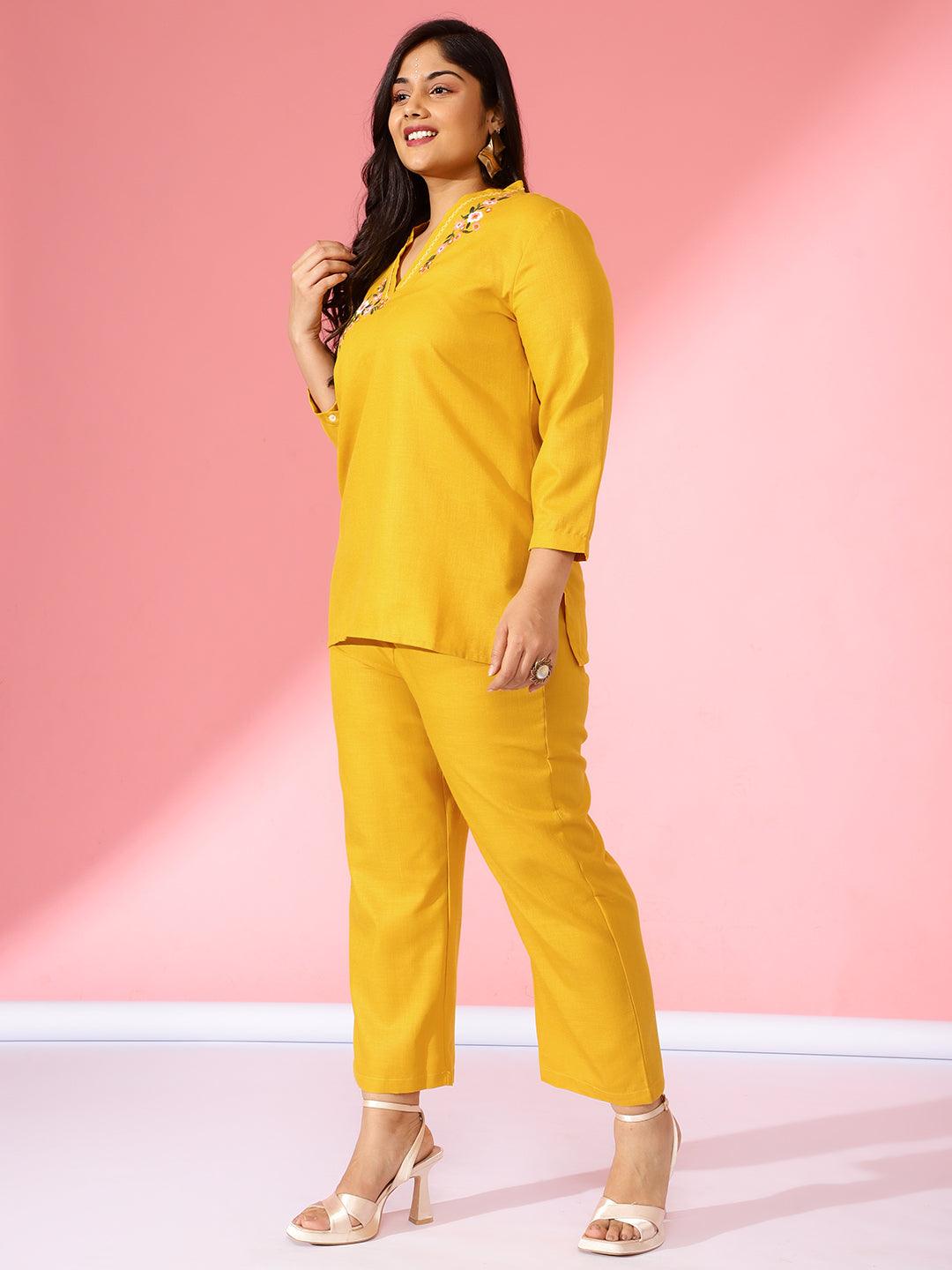 Bani Women Mustard Embroidered Co-ord Set