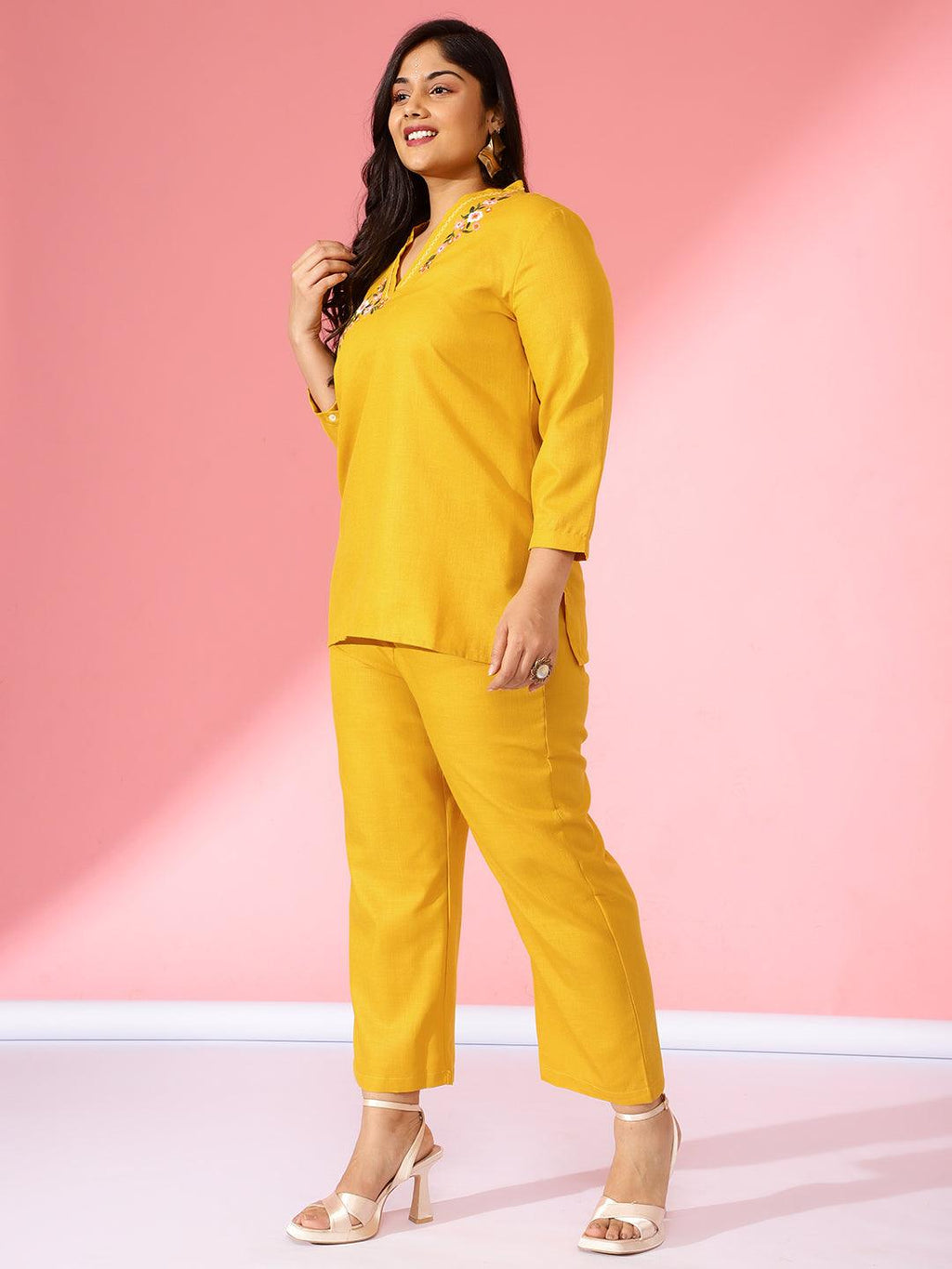 Bani Women Mustard Embroidered Co-ord Set