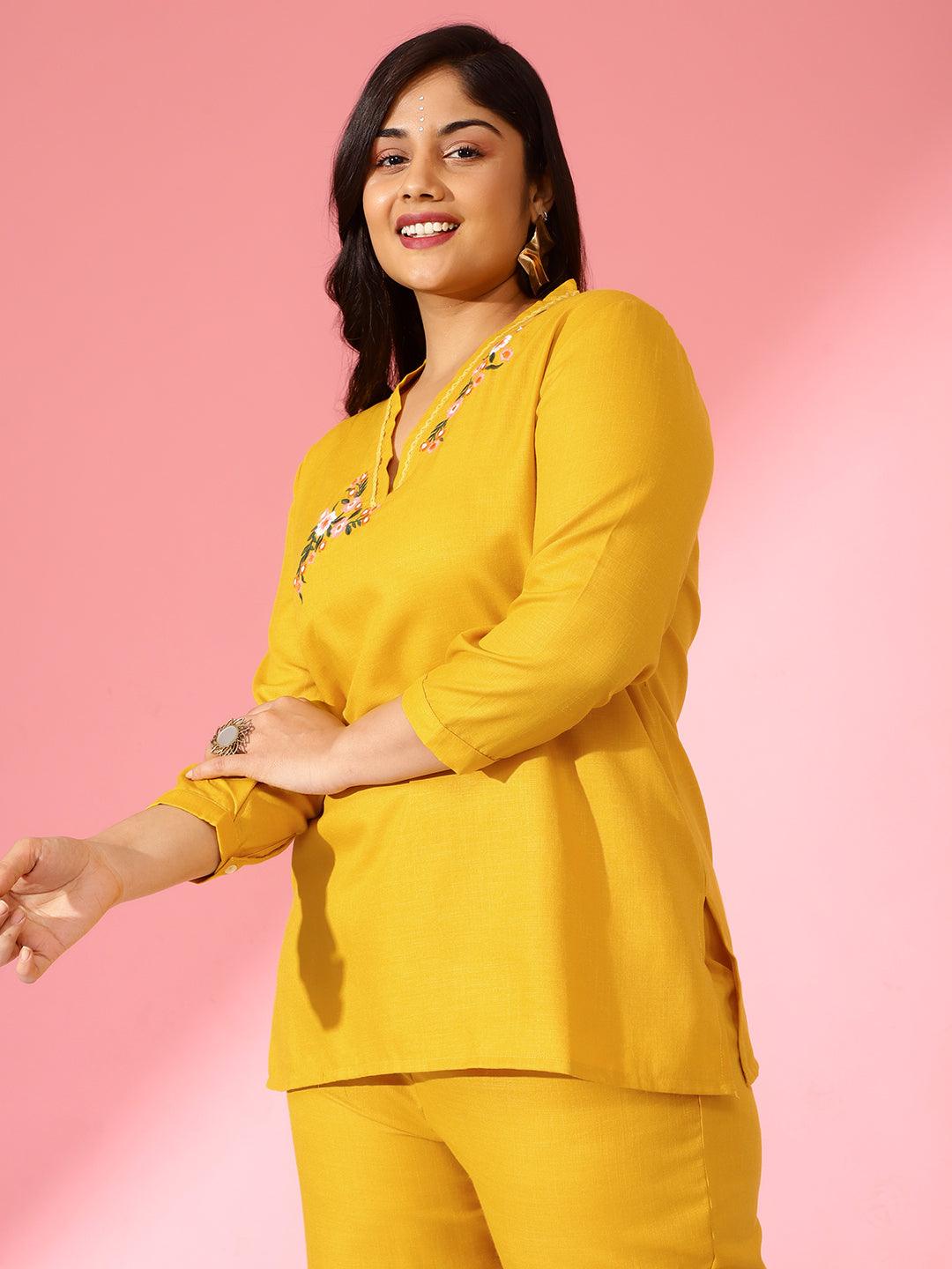 Bani Women Mustard Embroidered Co-ord Set