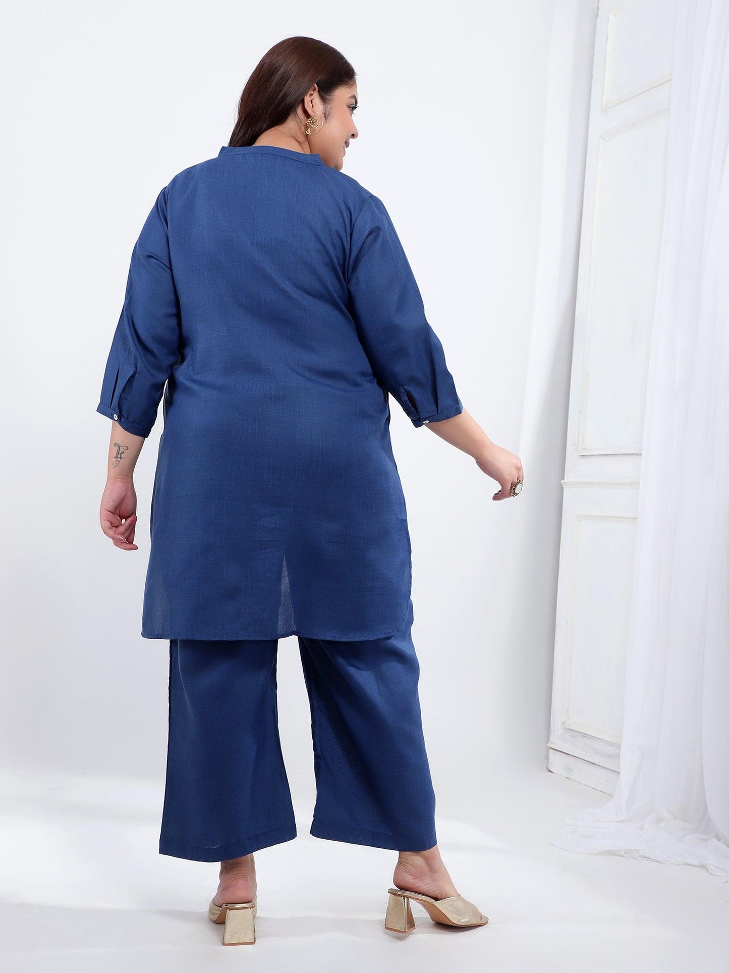 Elsa Plus Size Solid Blue Co-Ord Set