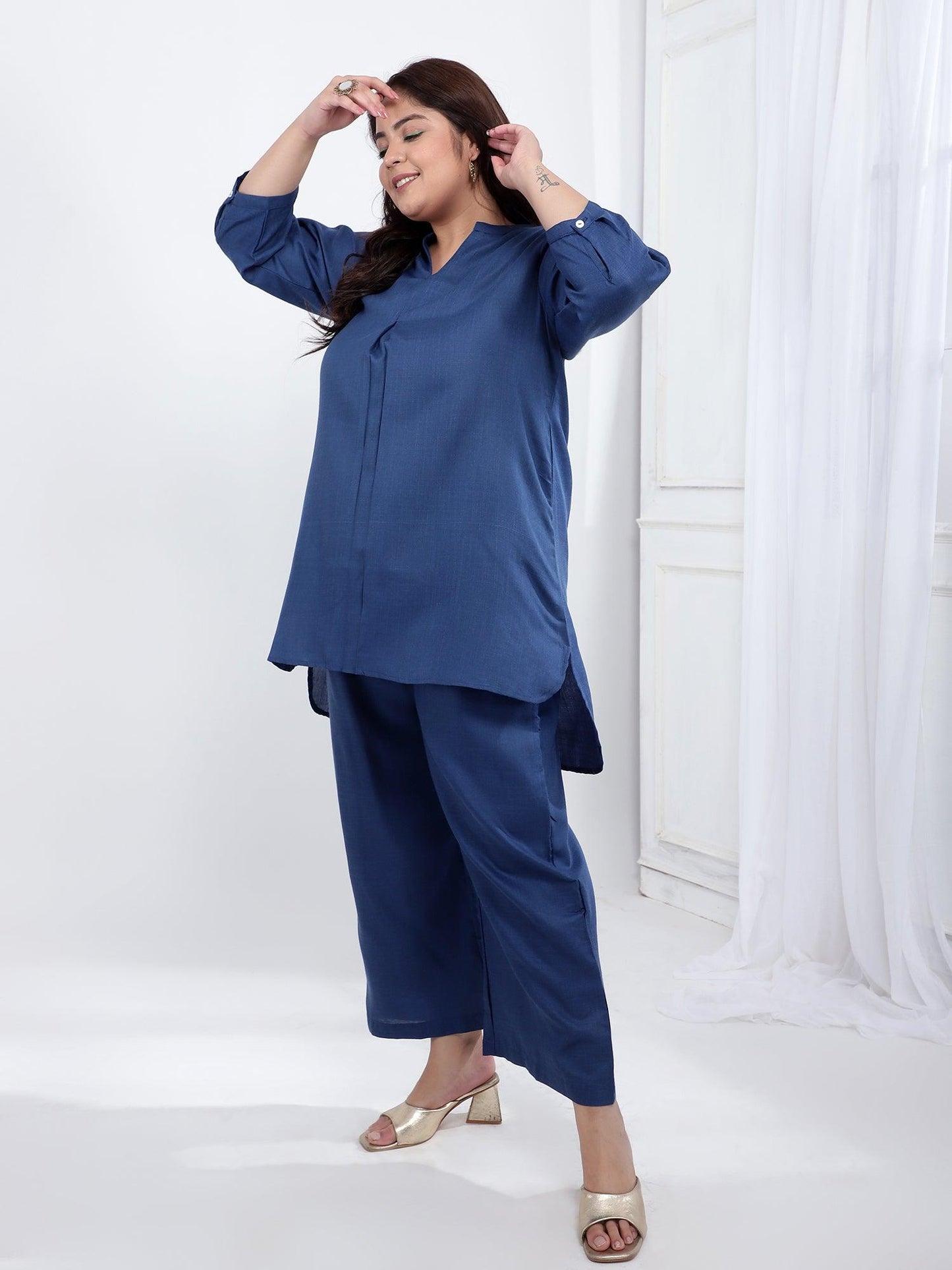 Elsa Plus Size Solid Blue Co-Ord Set