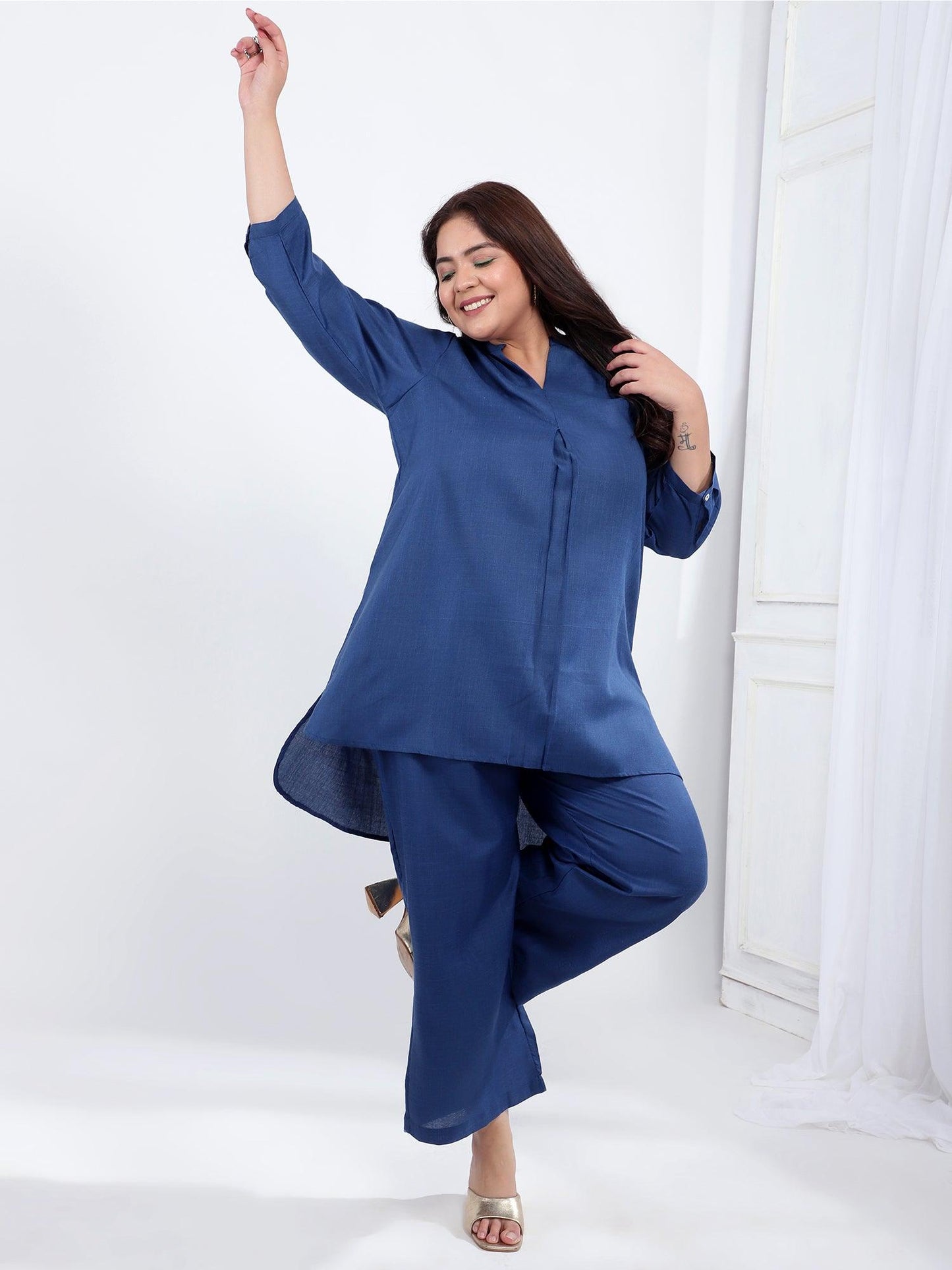 Elsa Plus Size Solid Blue Co-Ord Set