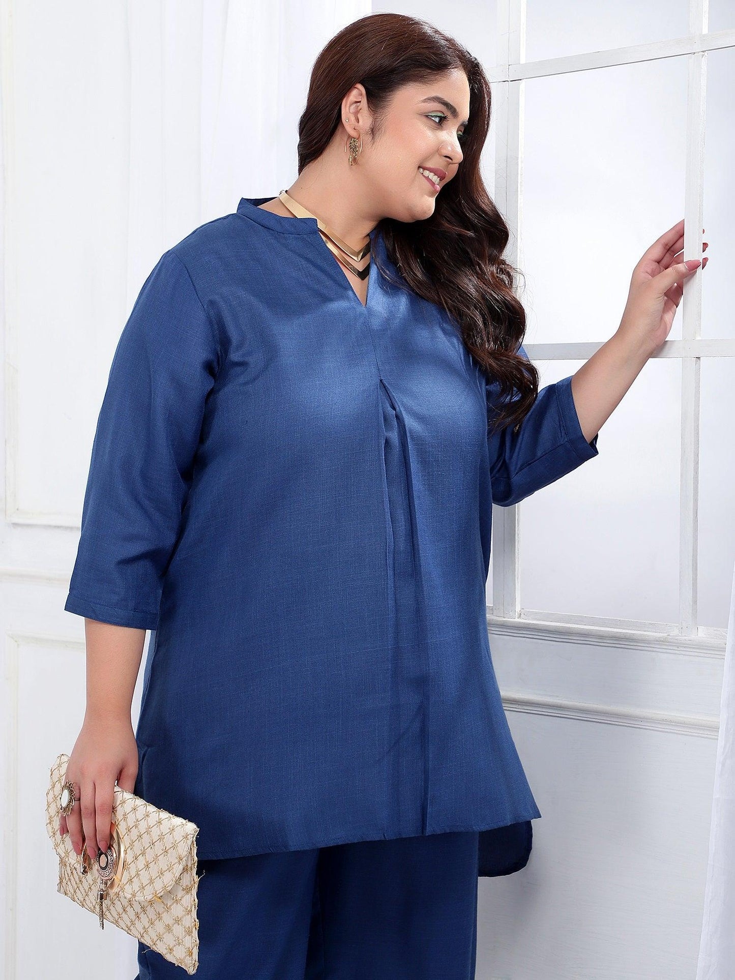 Elsa Plus Size Solid Blue Co-Ord Set