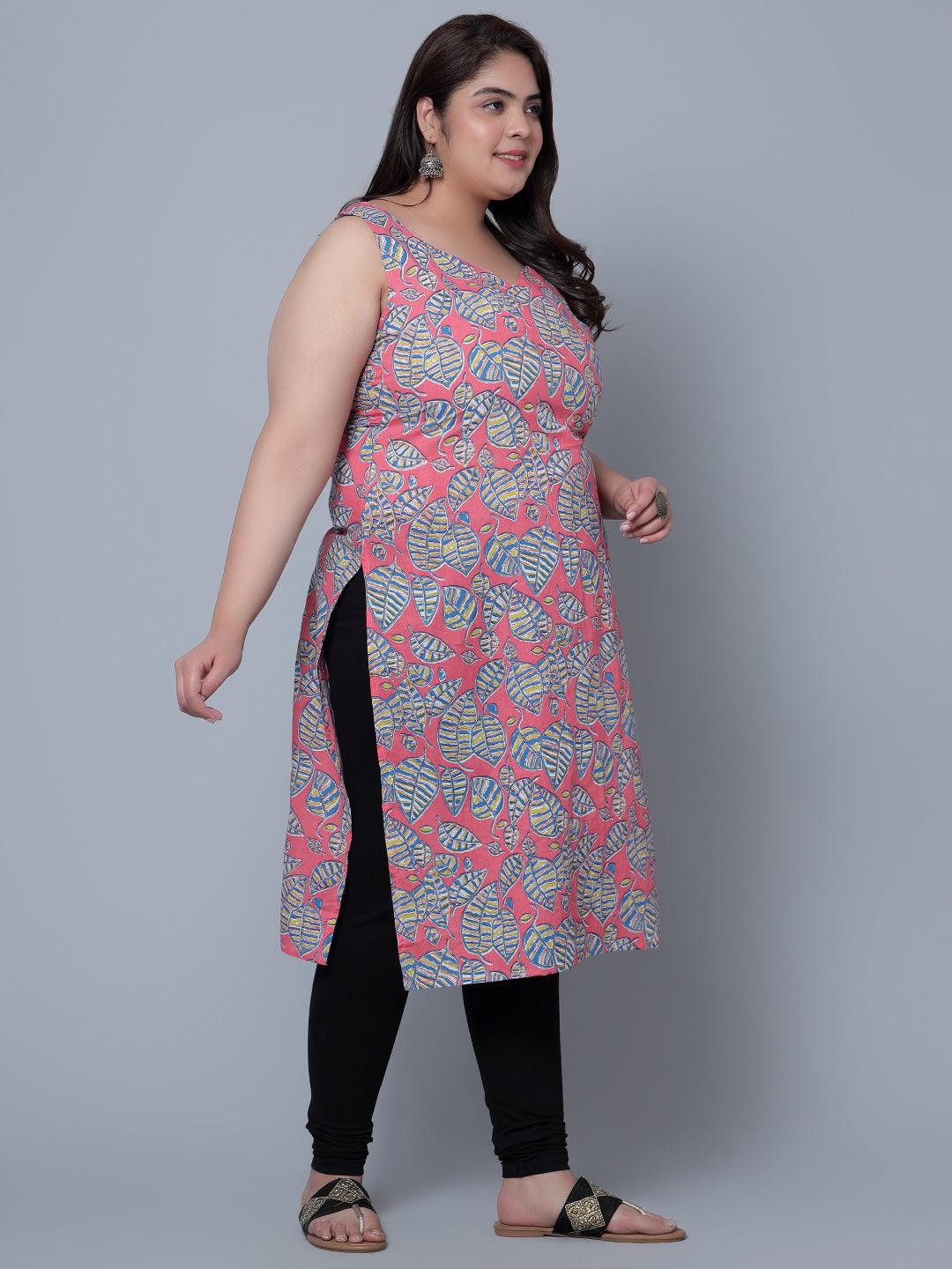 Women Sleevles Printed Plus Size Kurti