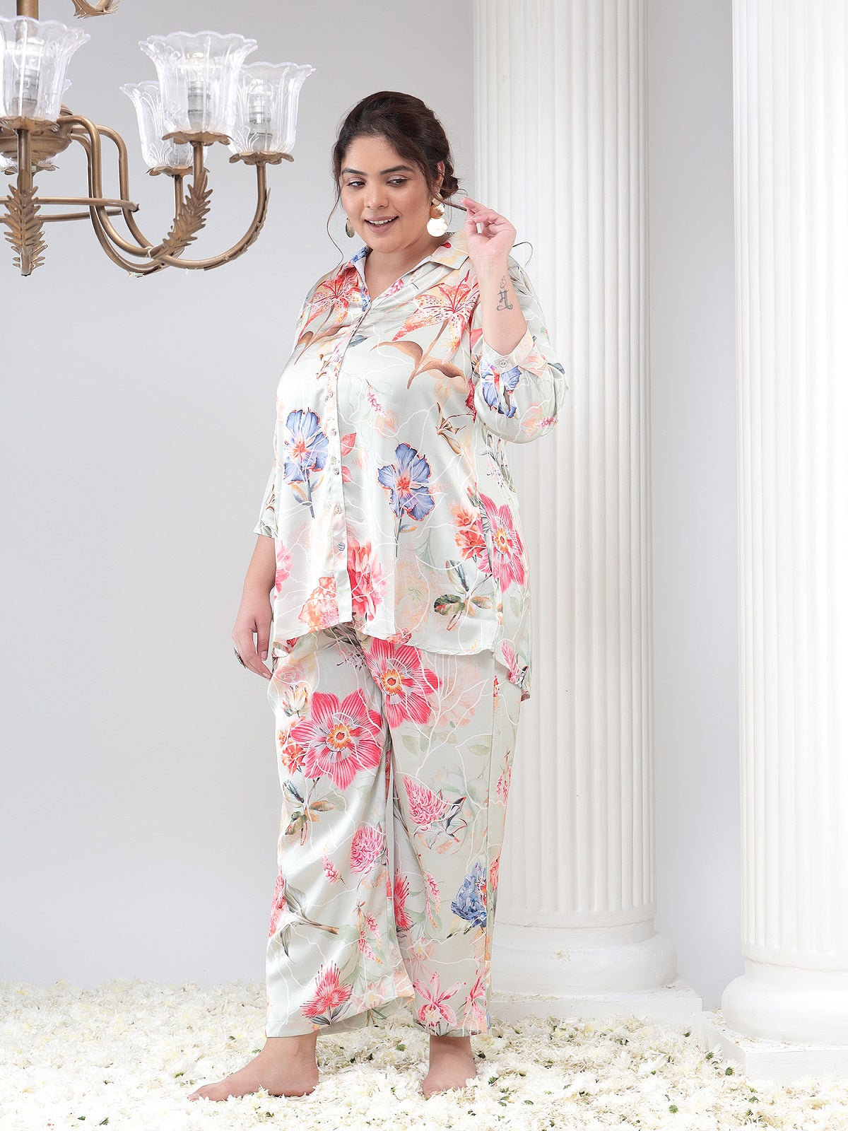 Bani Women Plus Size Floral Printed Co-ord Set, Shirt & Trouser Set 2