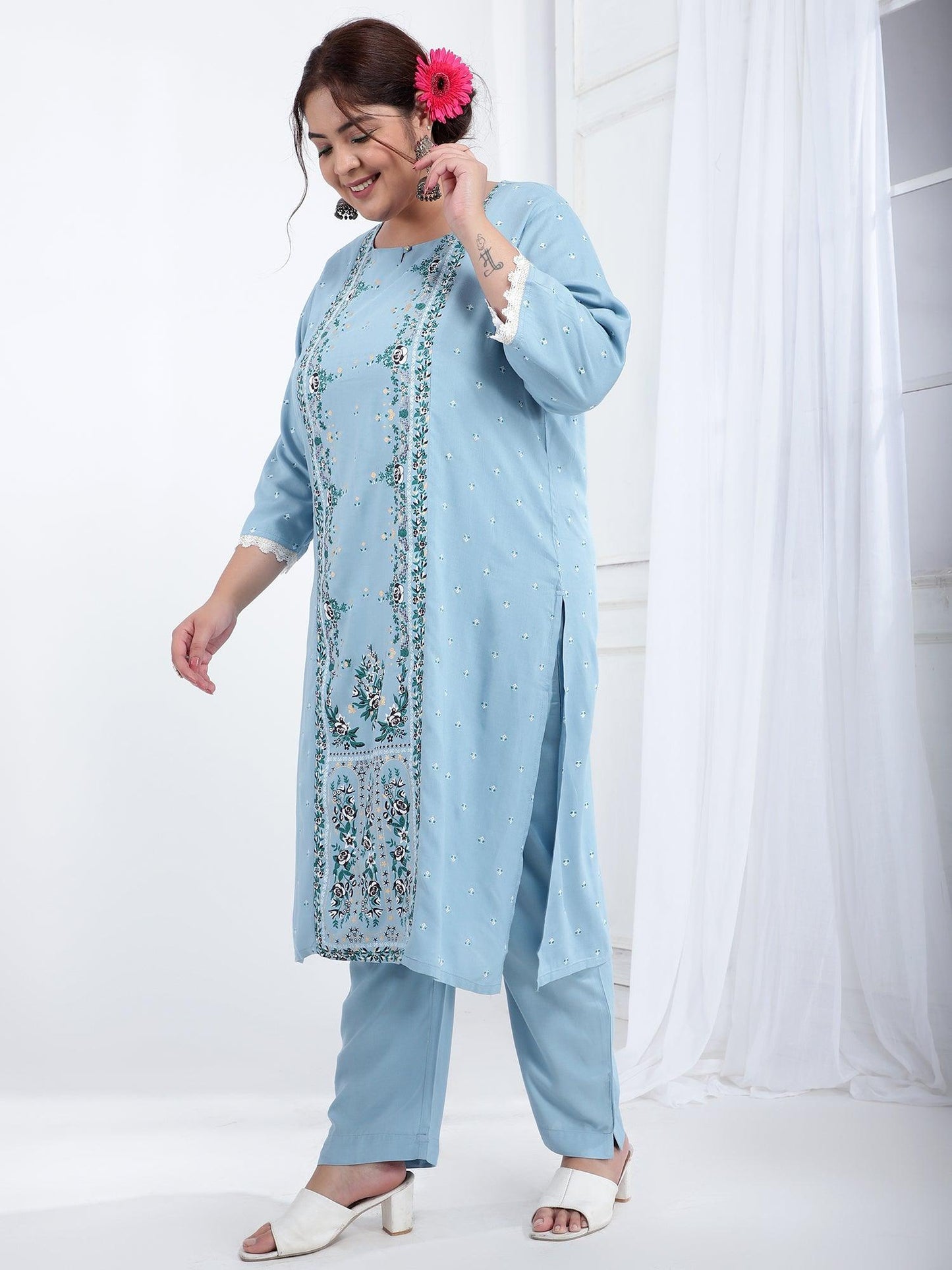 Viscose Rayon Ethnic Plus Size Kurta Dupatta Set