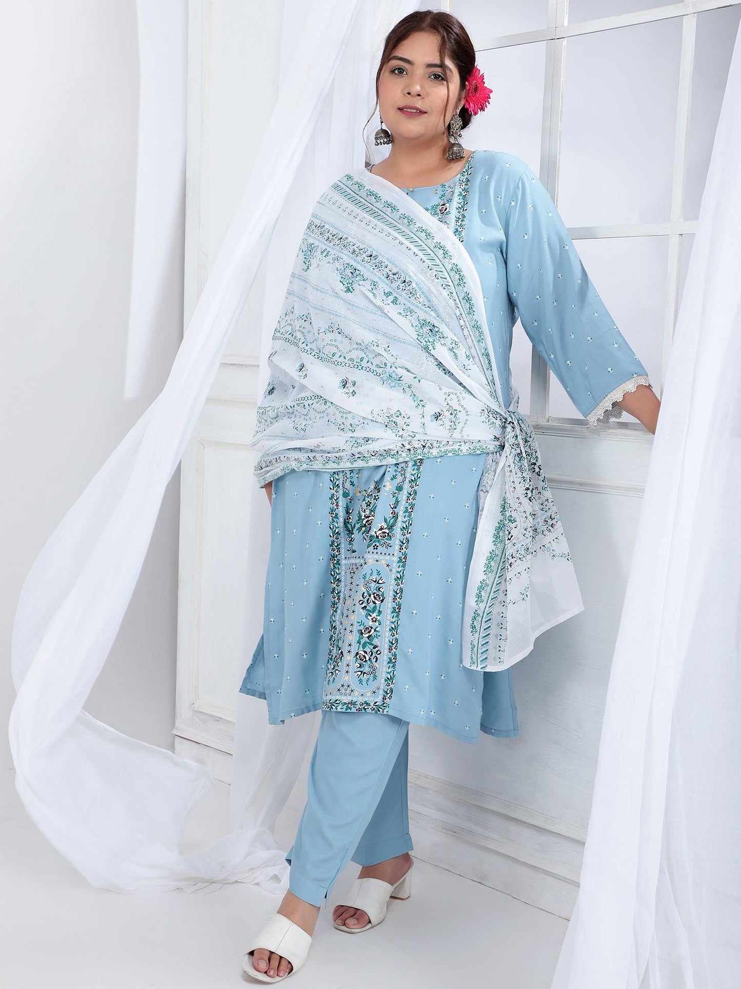 Viscose Rayon Ethnic Plus Size Kurta Dupatta Set