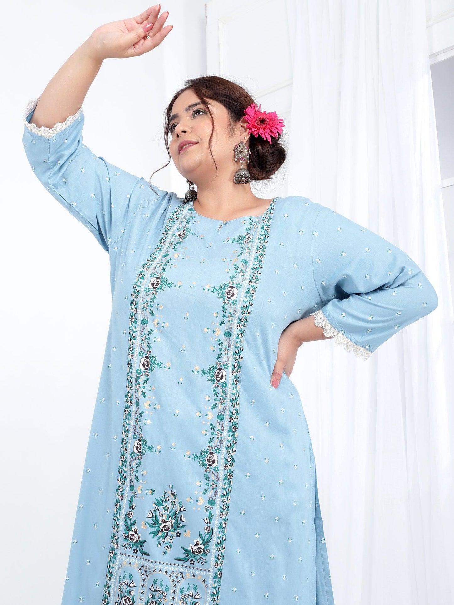 Viscose Rayon Ethnic Plus Size Kurta Dupatta Set