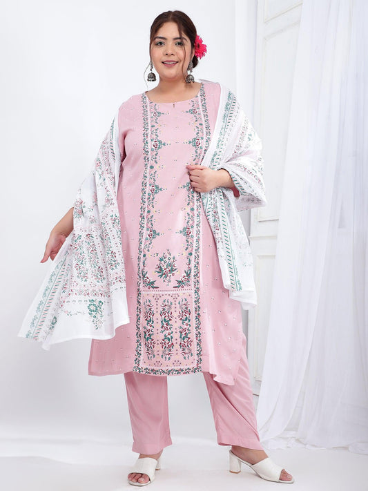 Viscose Rayon Ethnic Plus Size Kurta Dupatta Set