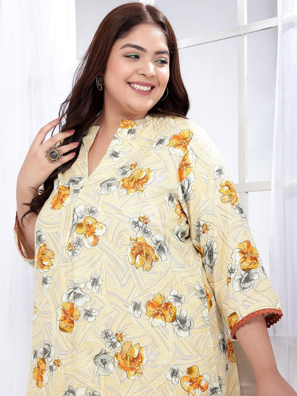 Flora Cream Plus Size Printed Co-Ord Set