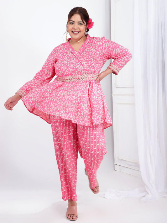 Bani Women Plus Size Printed Tunic with Trousers Co-Ord Set