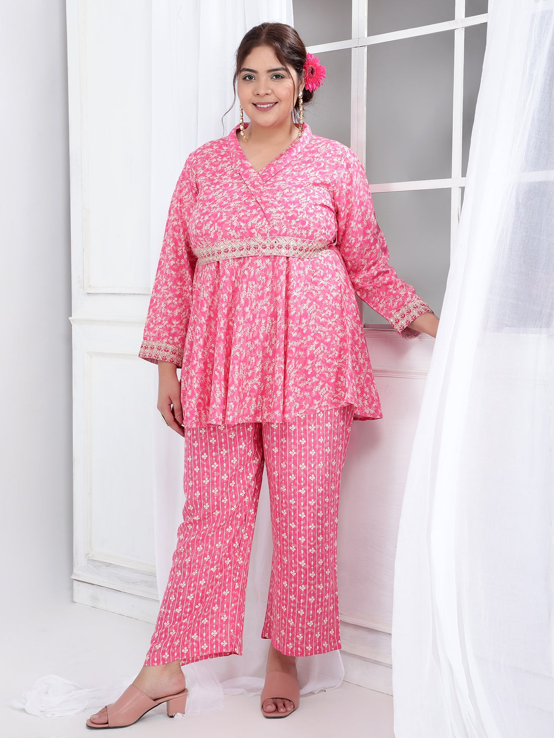 Bani Women Plus Size Printed Tunic with Trousers Co-Ord Set