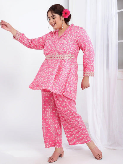 Bani Women Plus Size Printed Tunic with Trousers Co-Ord Set