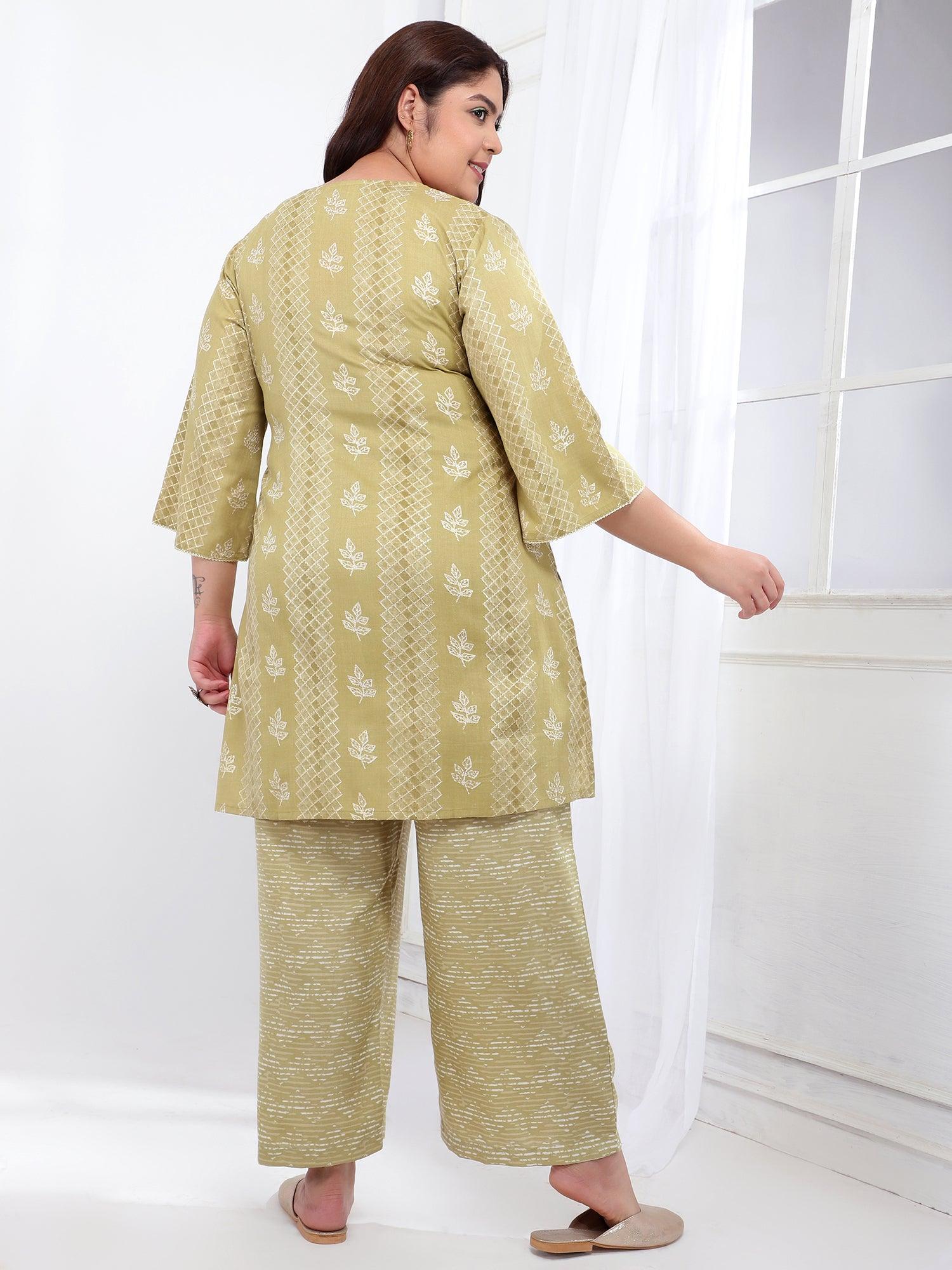 Plus Size Printed Cotton Blend Co-Ord Set