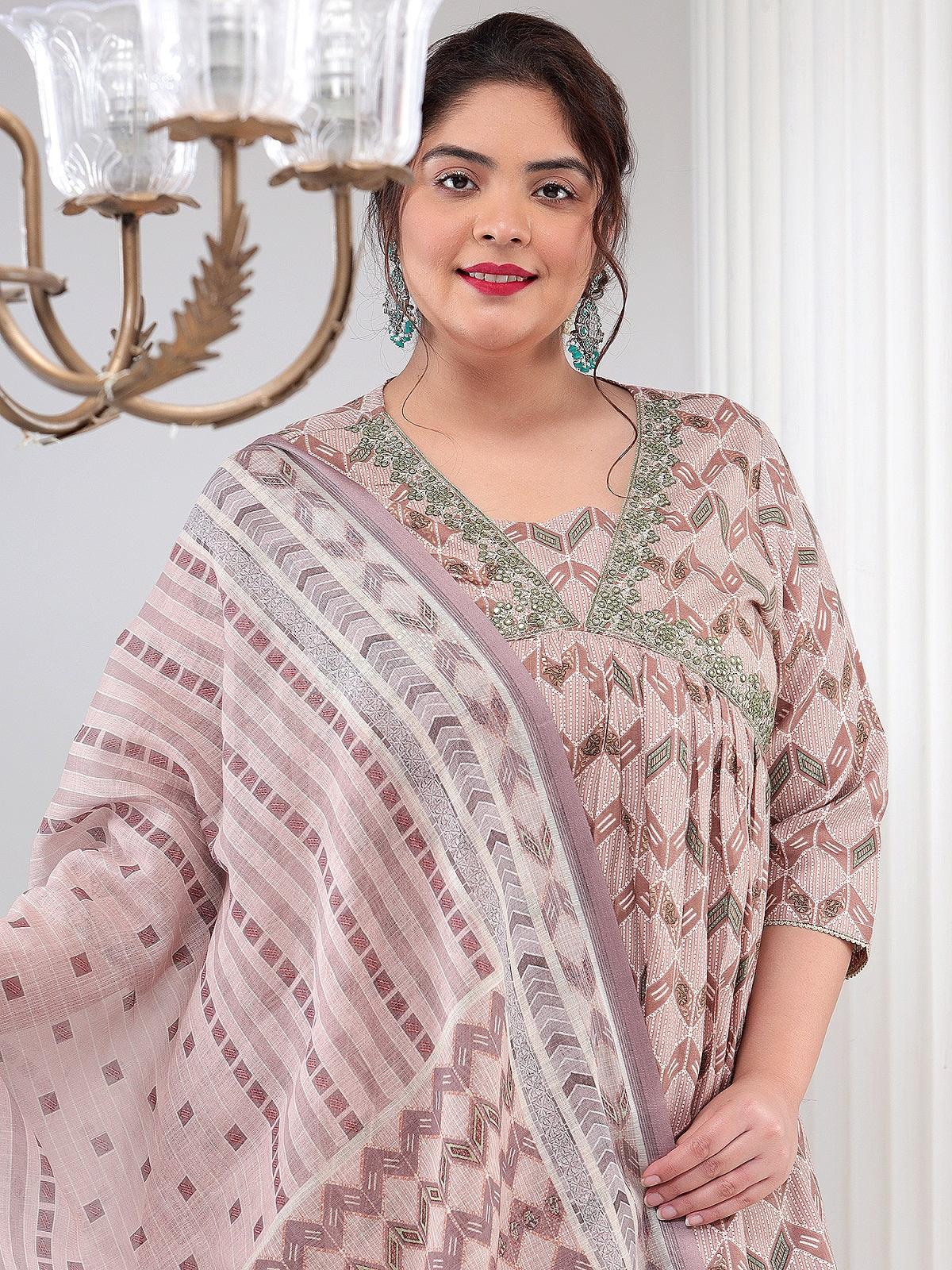 Plus Size Women Printed Kurta Dupatta Set