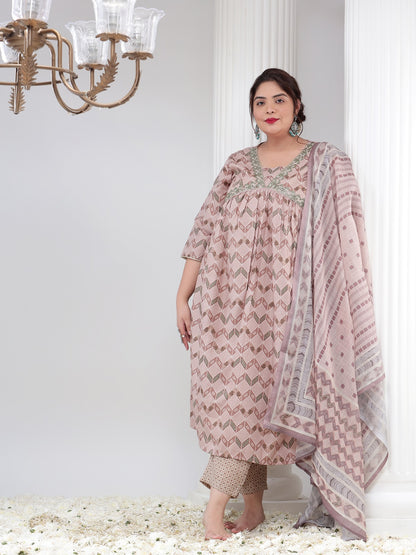 Plus Size Women Printed Kurta Dupatta Set