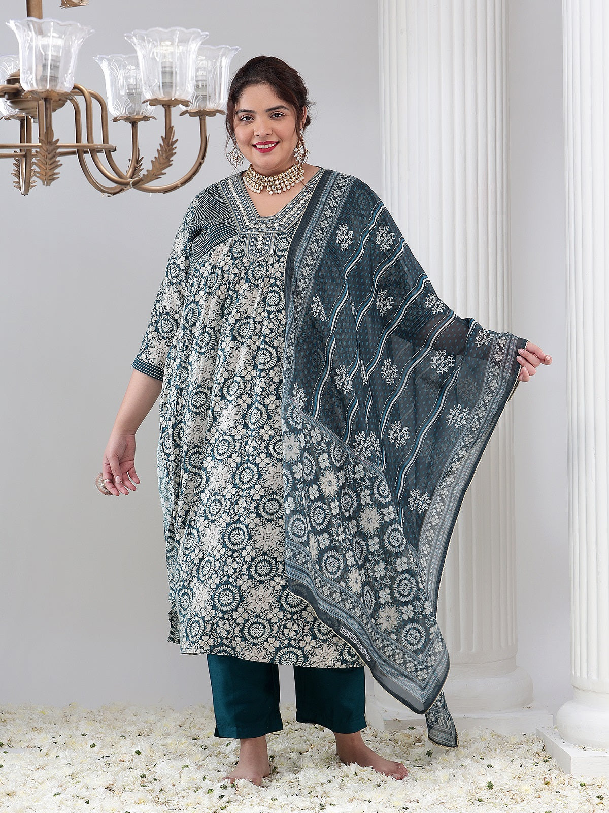 Viscos Rayon Plus Size Women Printed Kurta Dupatta Set