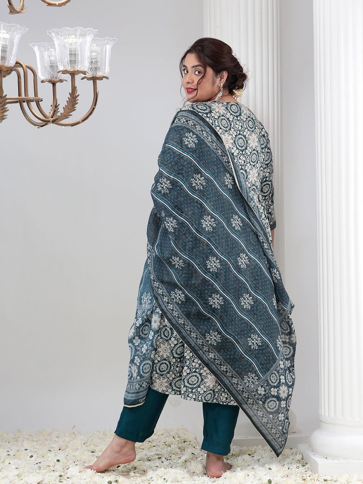 Viscose Rayon Plus Size Women Printed Kurta Dupatta Set