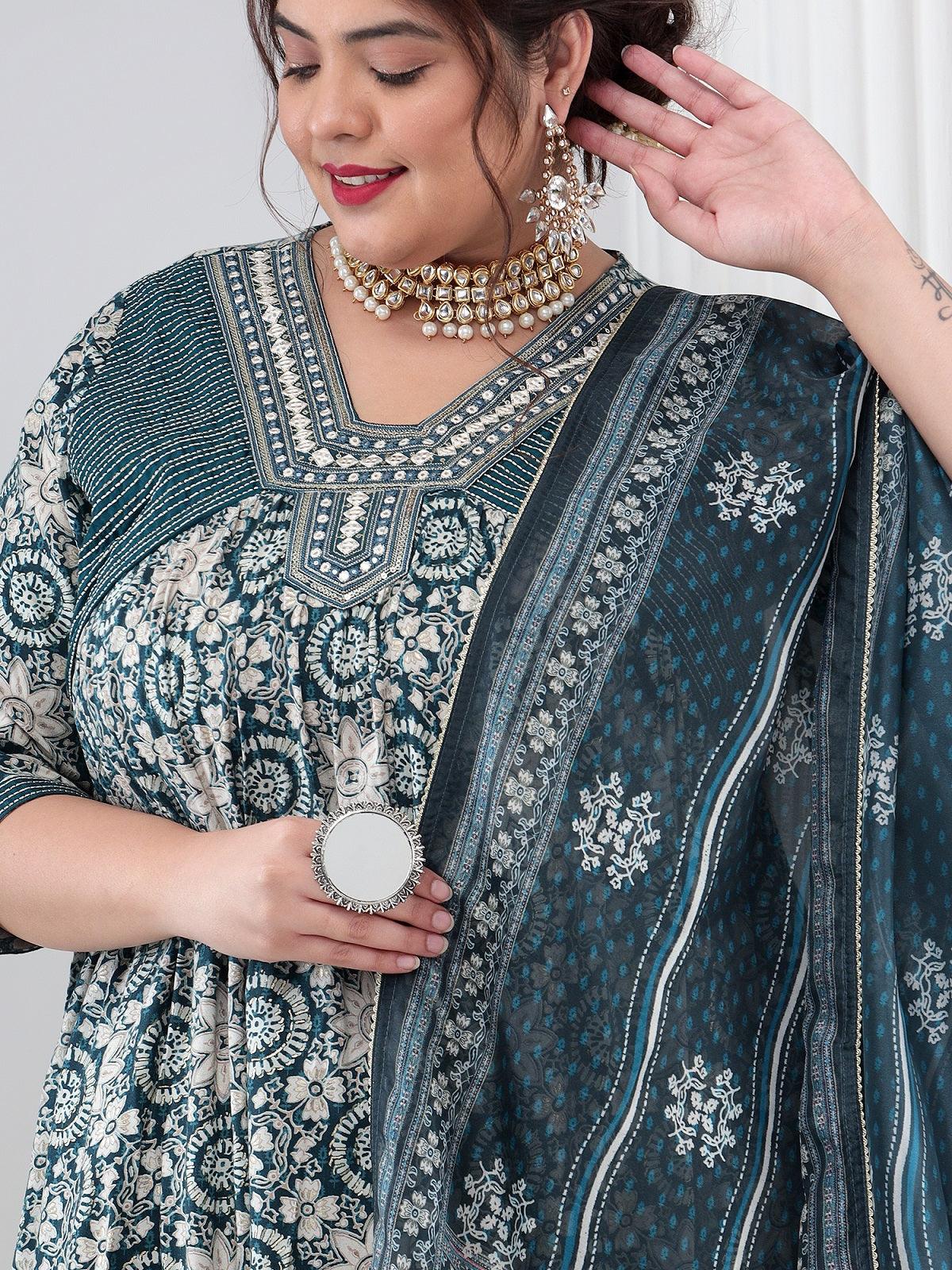 Viscose Rayon Plus Size Women Printed Kurta Dupatta Set