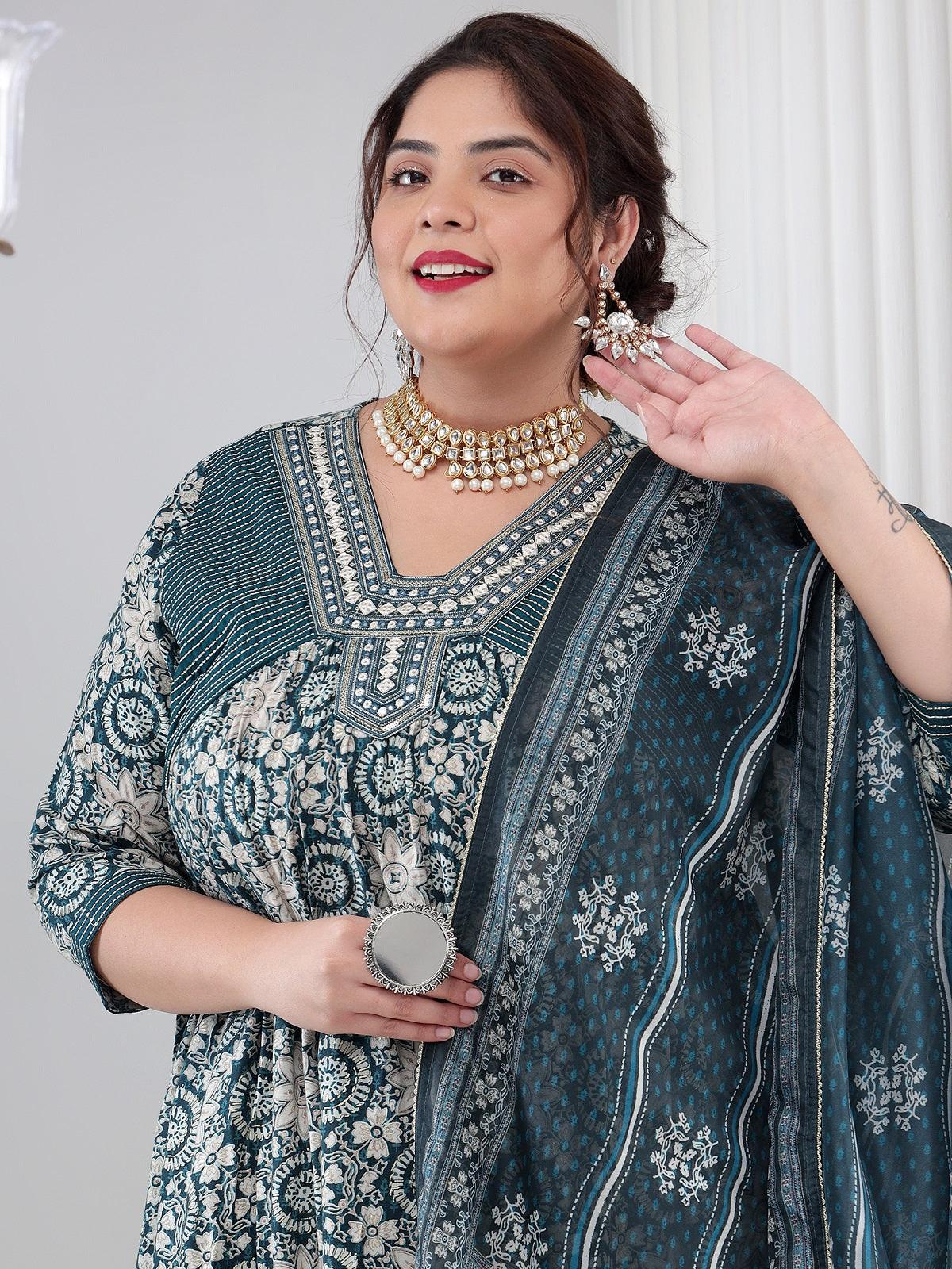 Viscose Rayon Plus Size Women Printed Kurta Dupatta Set