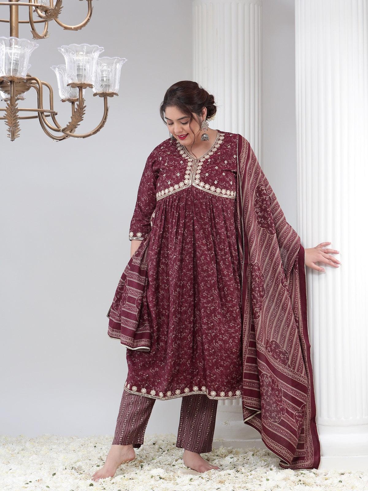 Silk Plus Size Women Printed Kurta Dupatta Set