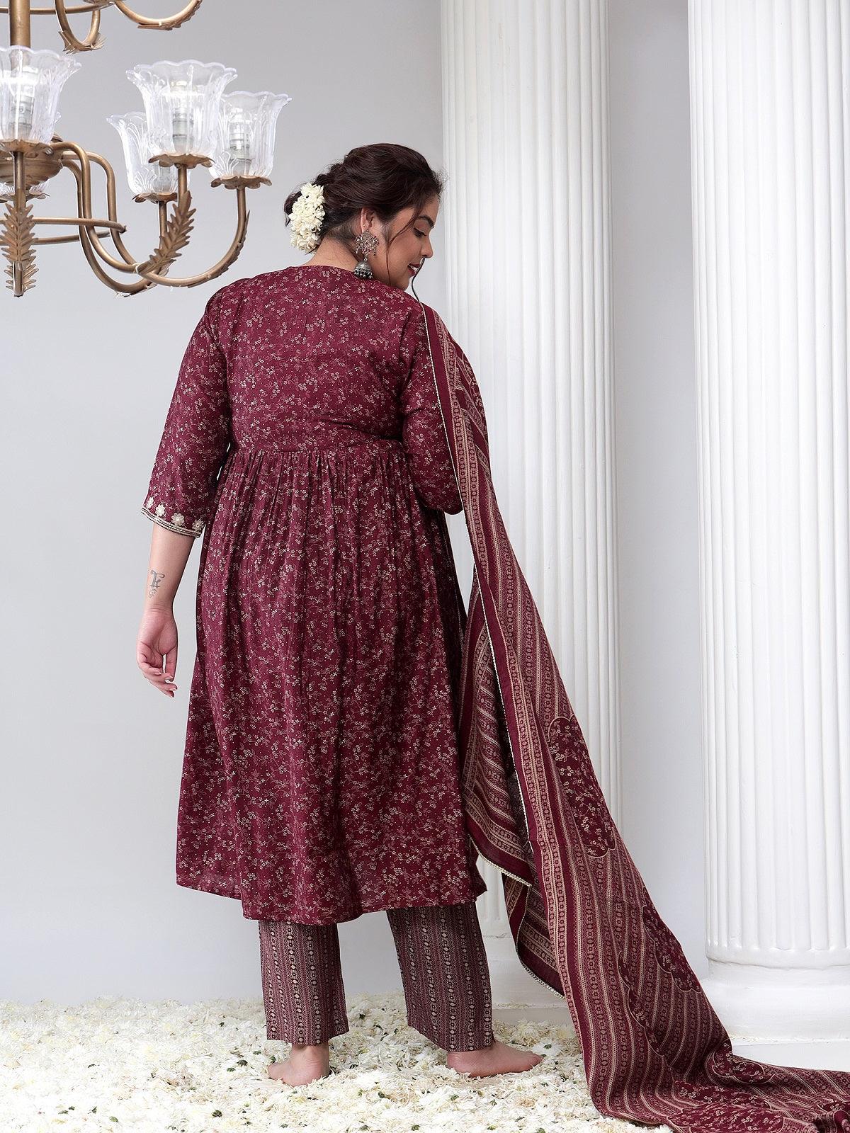 Silk Plus Size Women Printed Kurta Dupatta Set