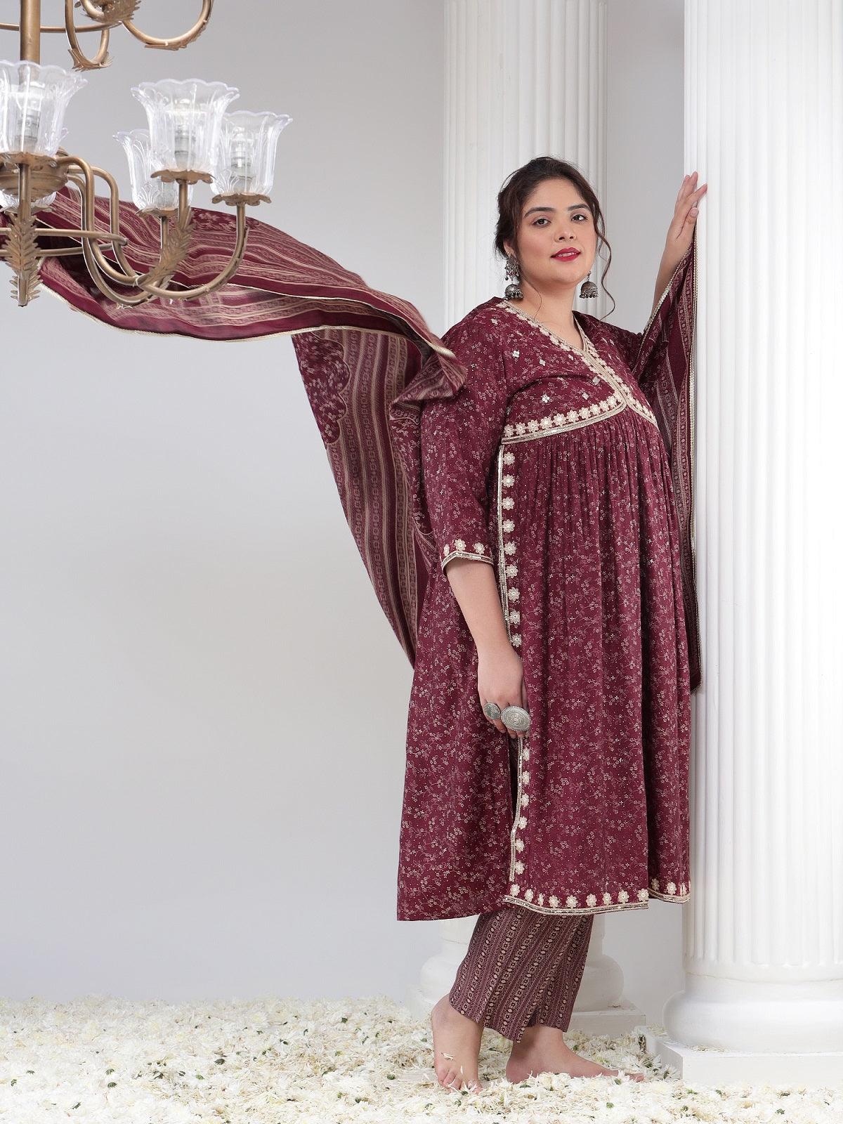 Silk Plus Size Women Printed Kurta Dupatta Set