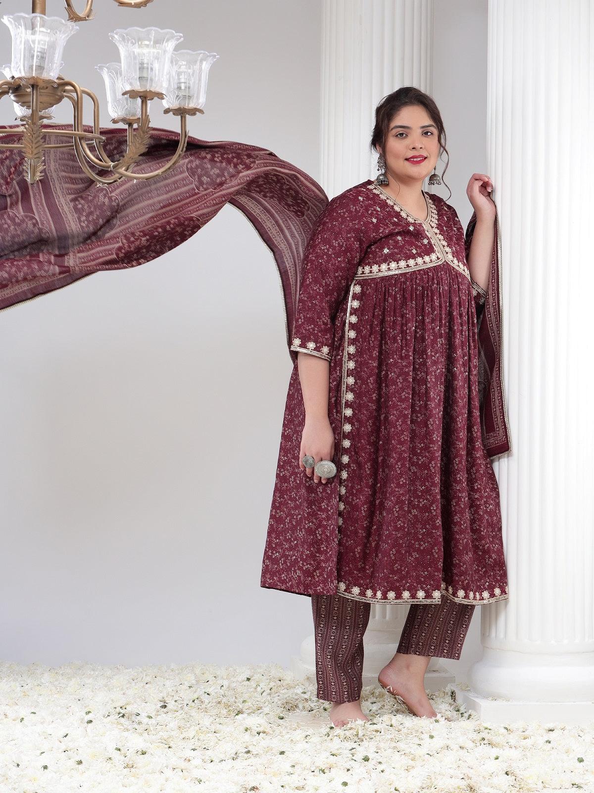 Silk Plus Size Women Printed Kurta Dupatta Set