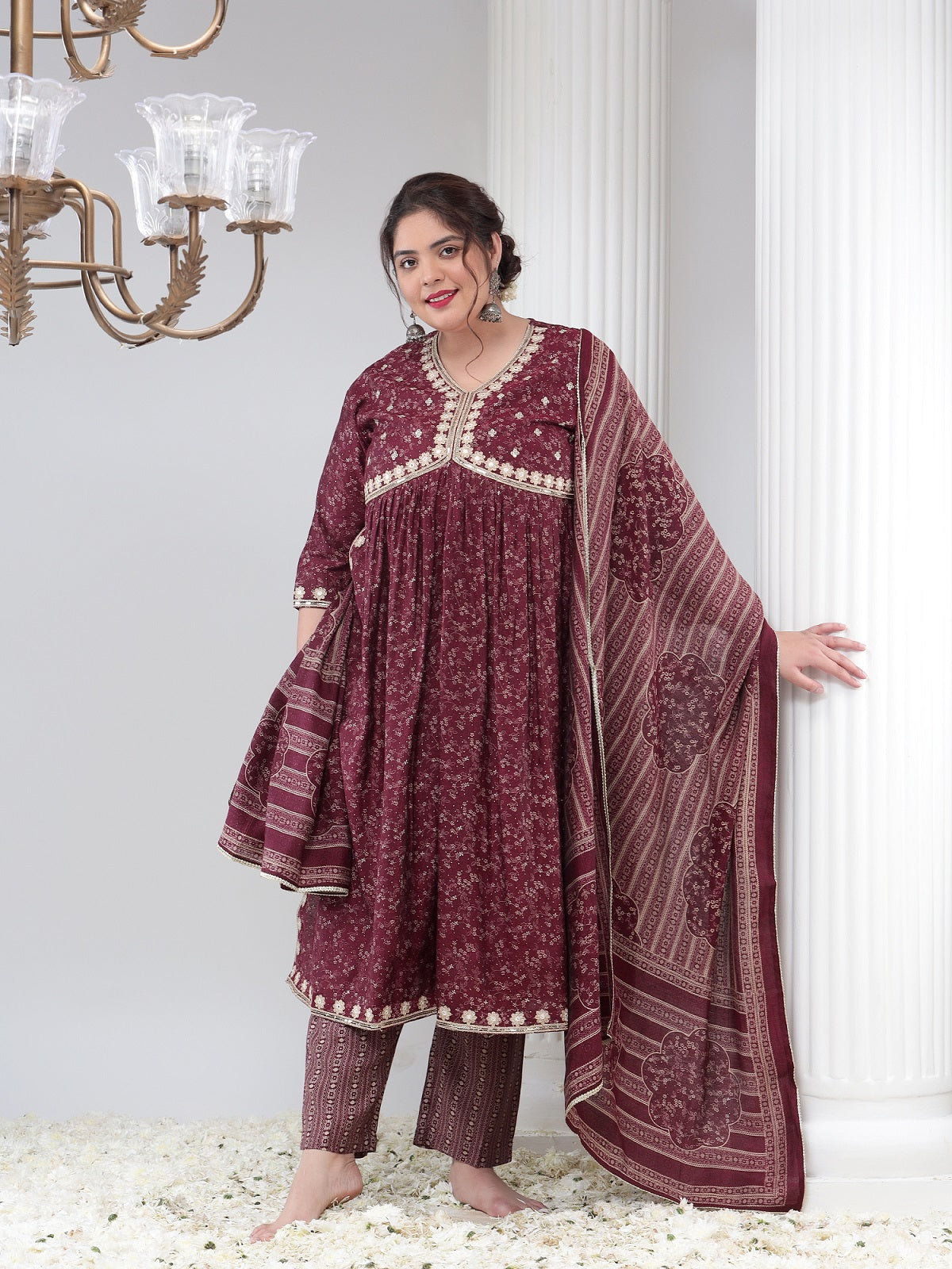 Silk Plus Size Women Printed Kurta Dupatta Set