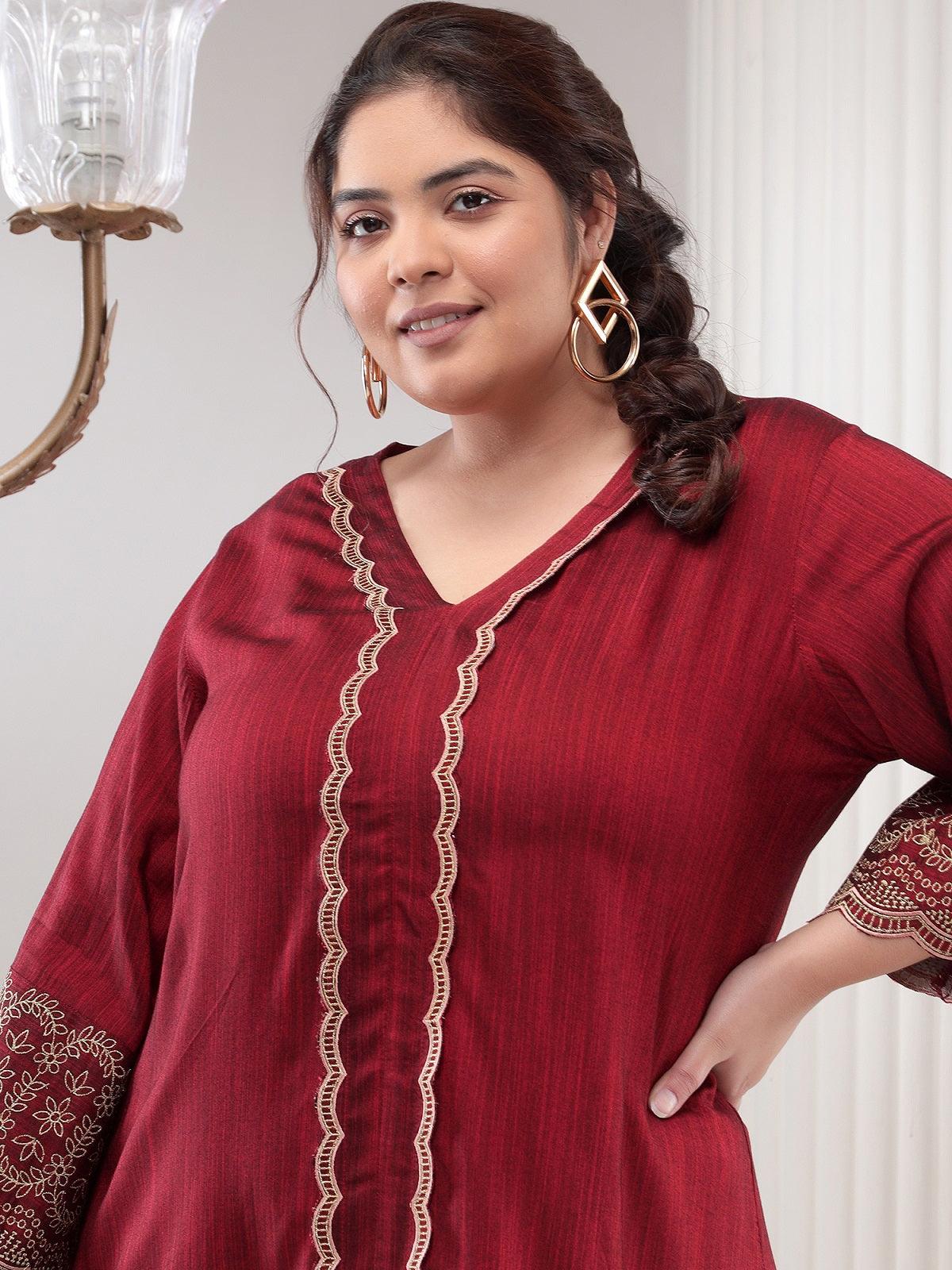 Plus Size Womens Maroon Co-Ord Set Tunic and Trouser Set