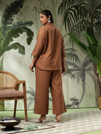 Stella Plus Size Cotton Brown Women Co-Ord Set