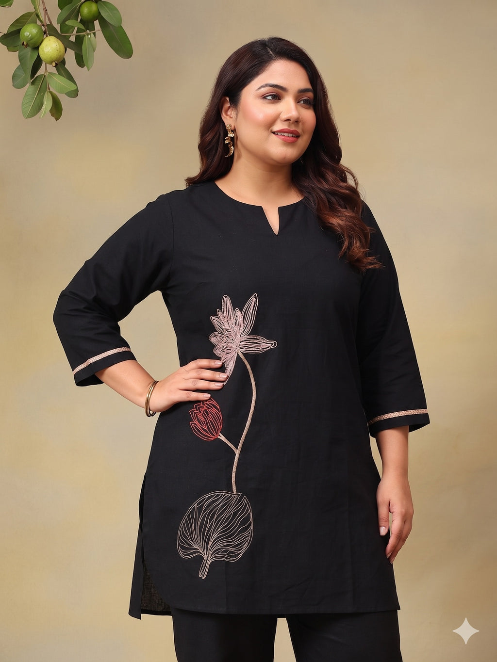 Plus Size Floral Embroidered Tunic with Trousers Co-Ord Set