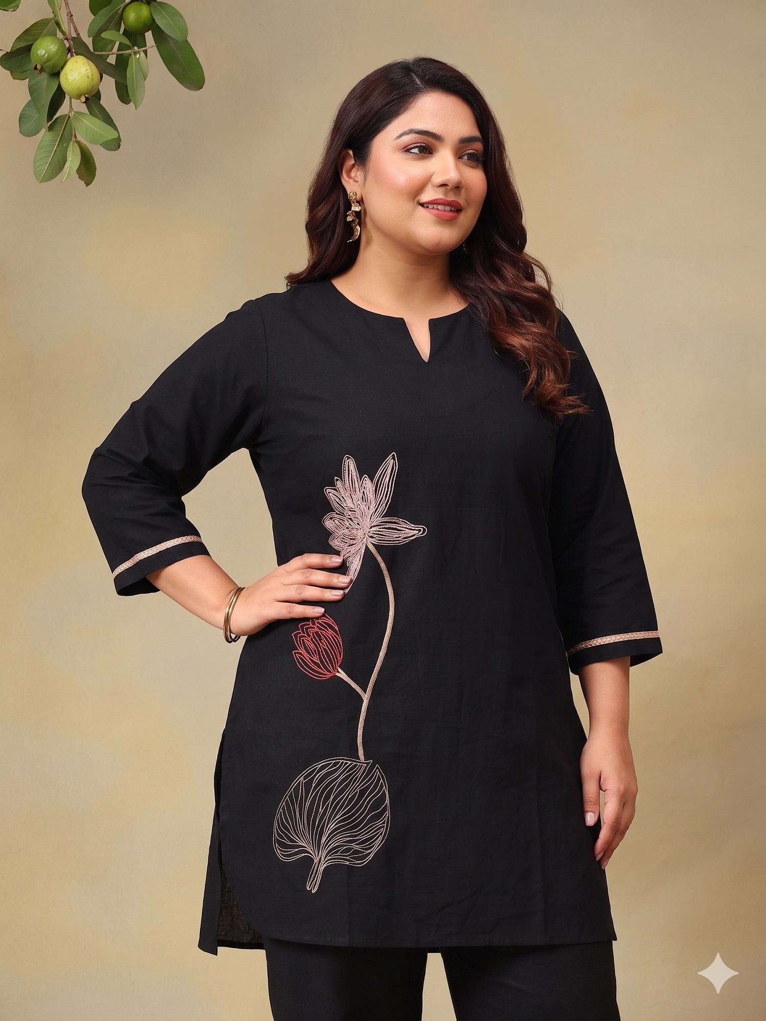 Plus Size Floral Embroidered Tunic with Trousers Co-Ord Set