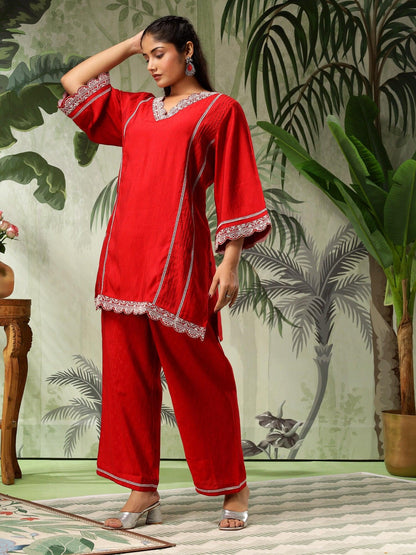 Heer Bright Red Co-ord Set (Plus Size)