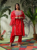 Trisha Plus Size Red Muslin Embroidered Kurta Set with Dupatta