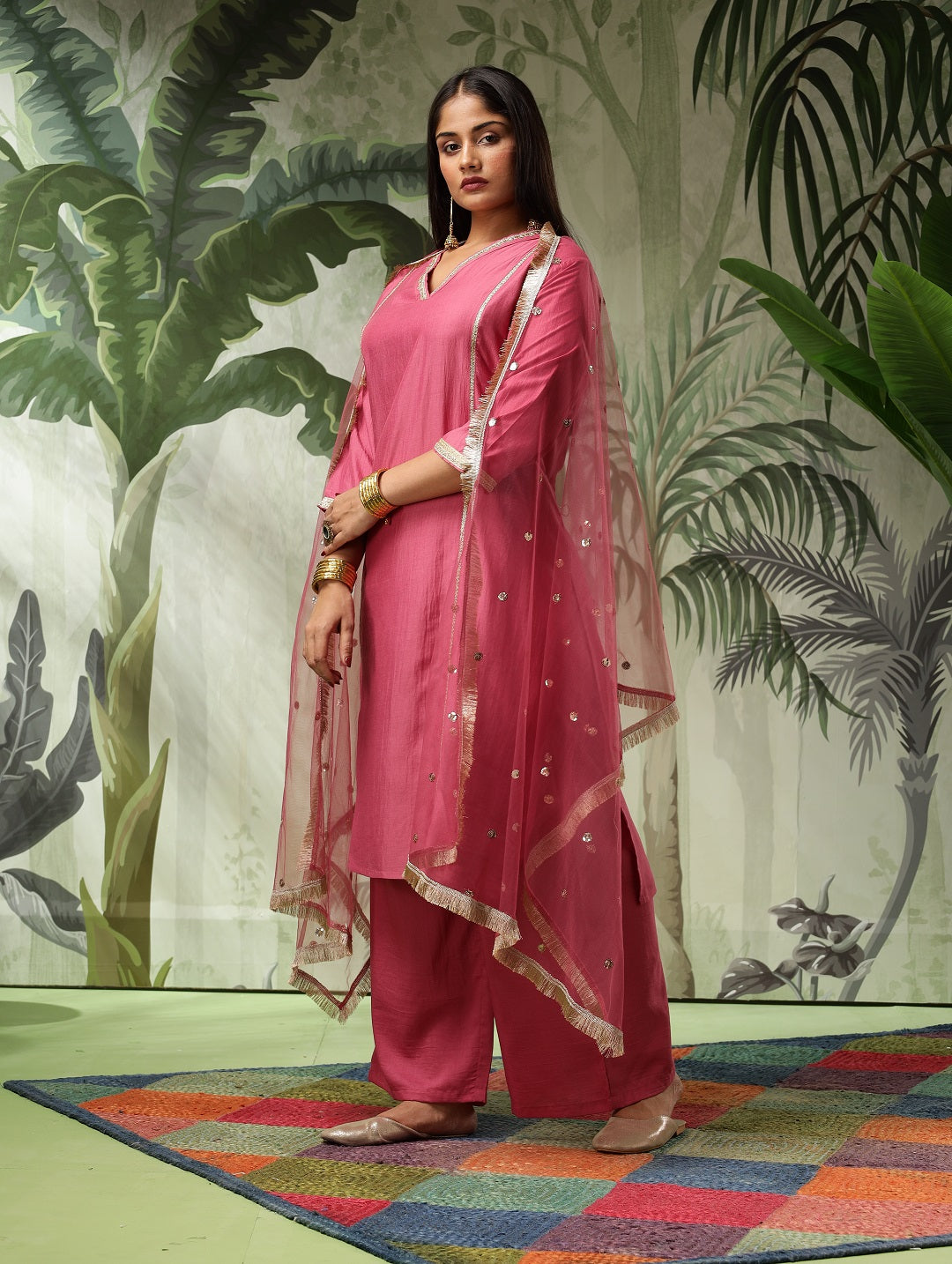 Chandni Plus Size Pink Muslin Embroidered Kurta Set