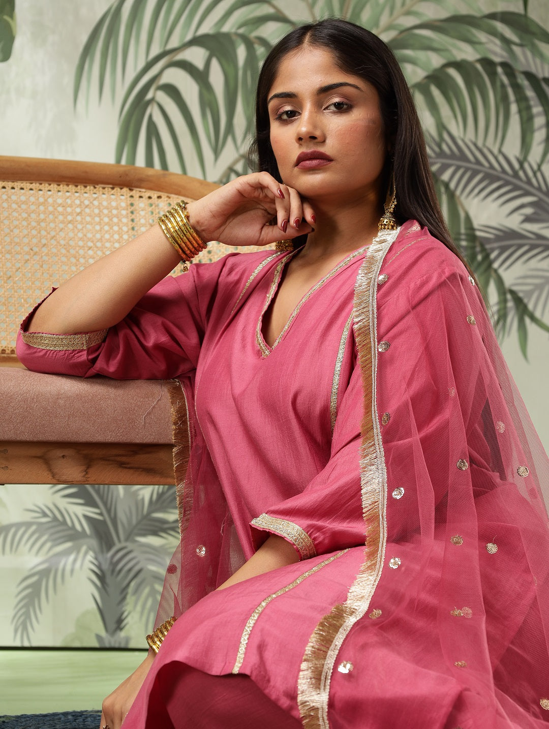 Chandni Plus Size Pink Muslin Embroidered Kurta Set