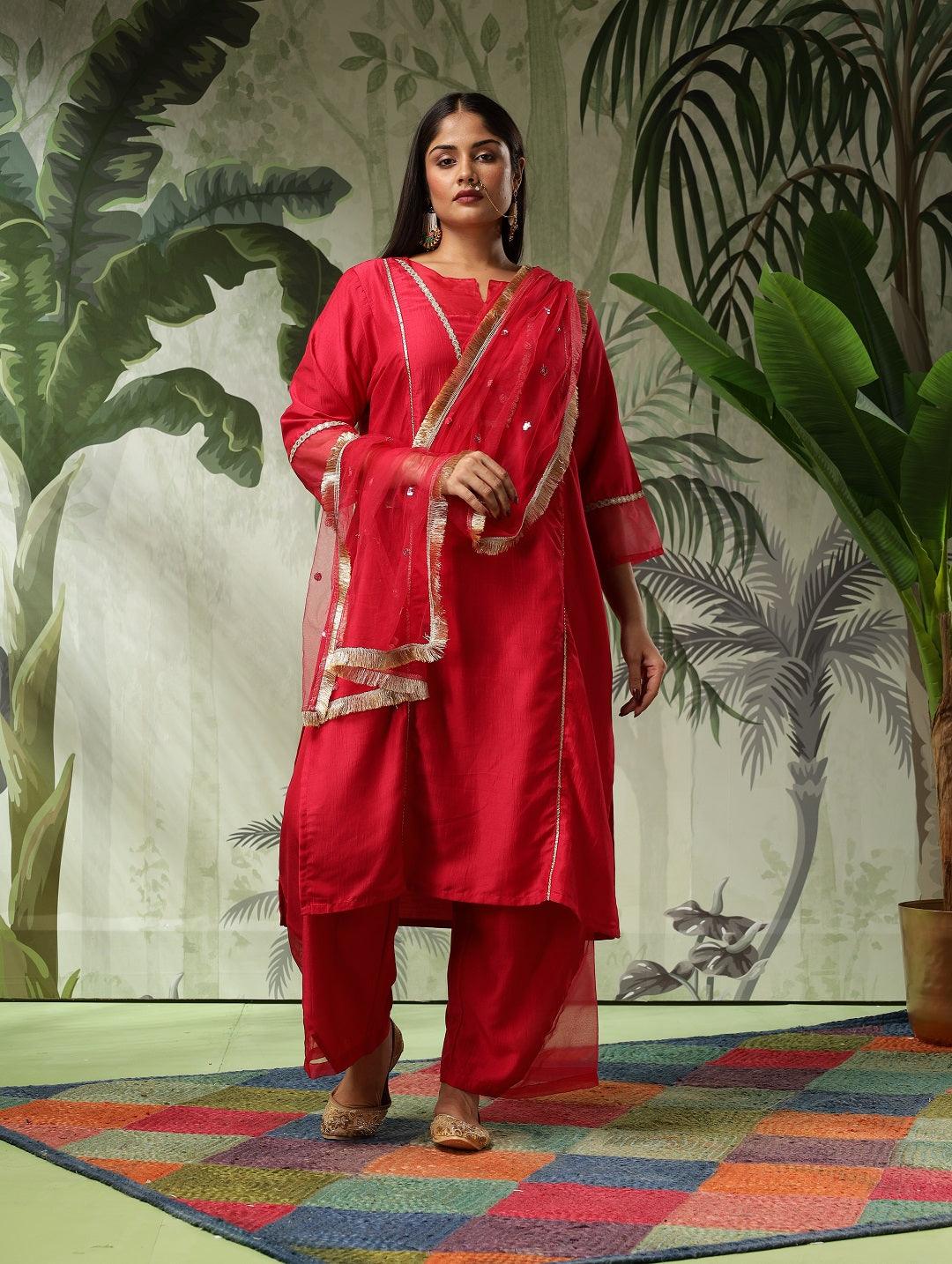 Afsana Plus Size Fuchsia Muslin Kurta Set