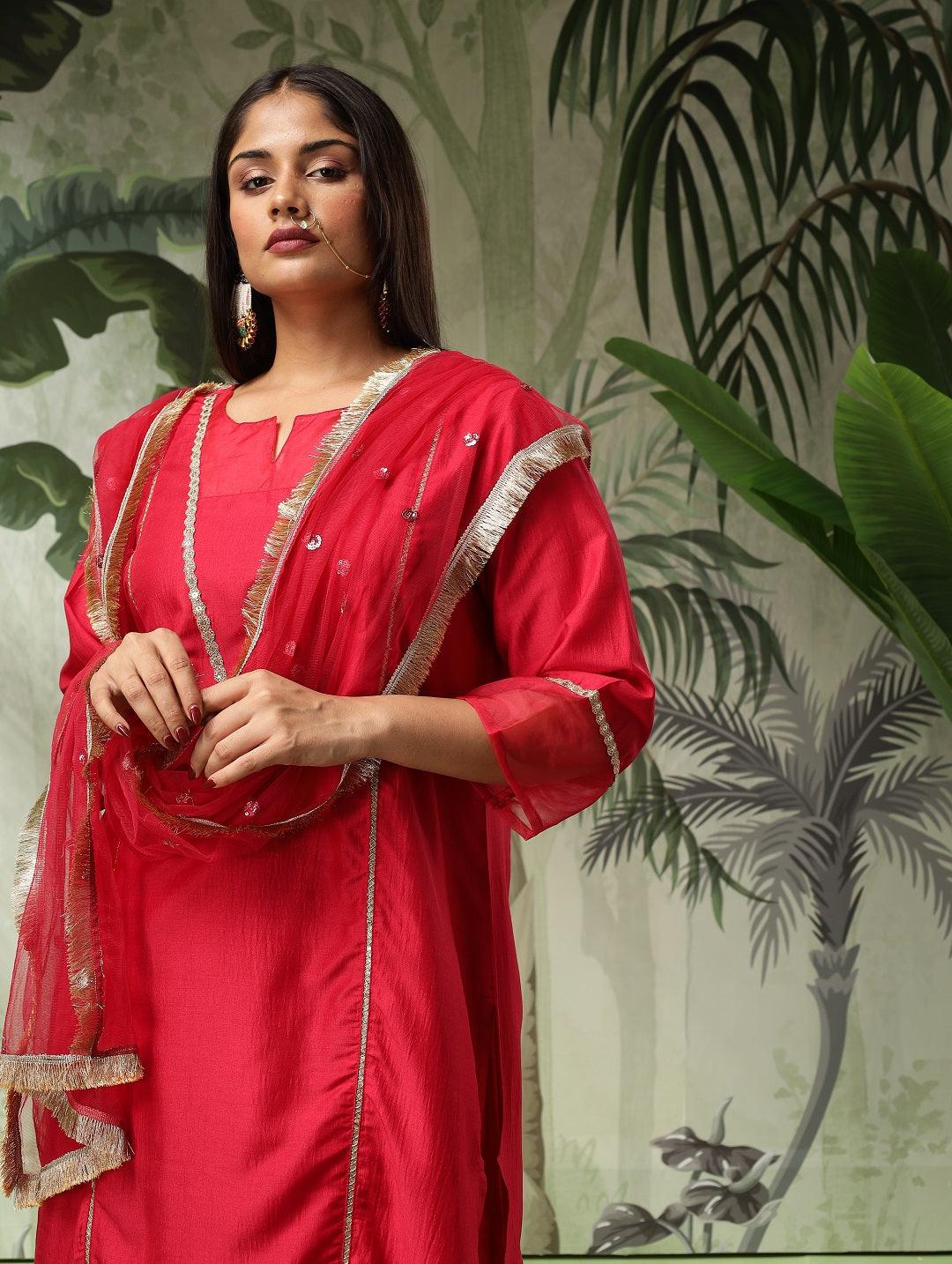 Afsana Plus Size Fuchsia Muslin Kurta Set