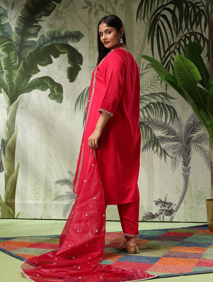 Afsana Plus Size Fuchsia Muslin Kurta Set