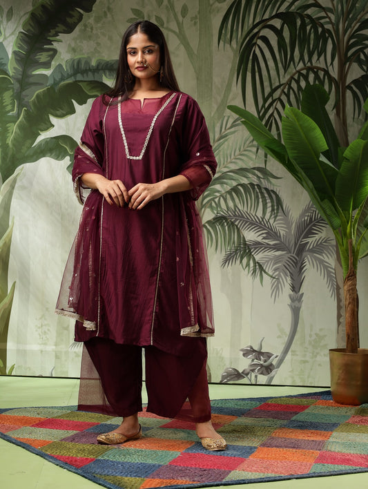 Afsana Plus Size Purple Muslin Kurta Set