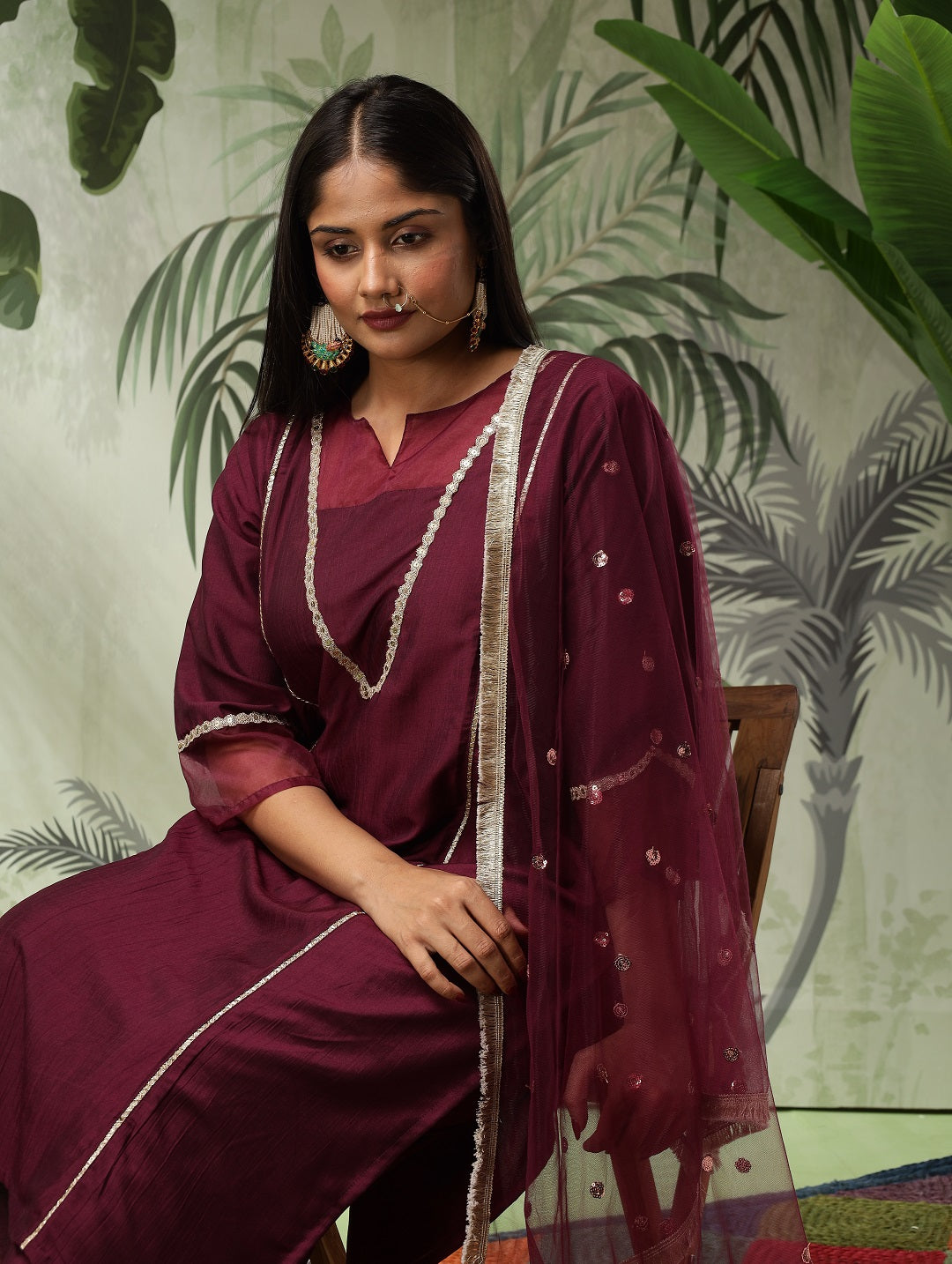 Afsana Plus Size Purple Muslin Kurta Set