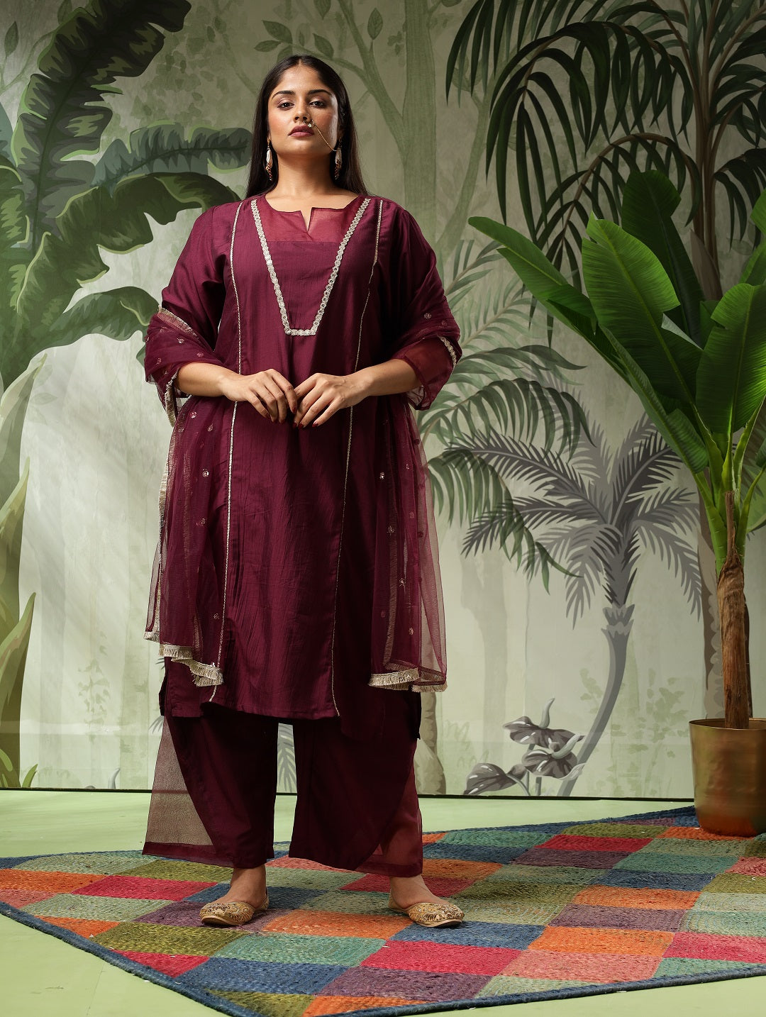 Afsana Plus Size Purple Muslin Kurta Set