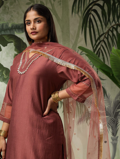 Arya Plus Size Brown Muslin Yoke Kurta Set