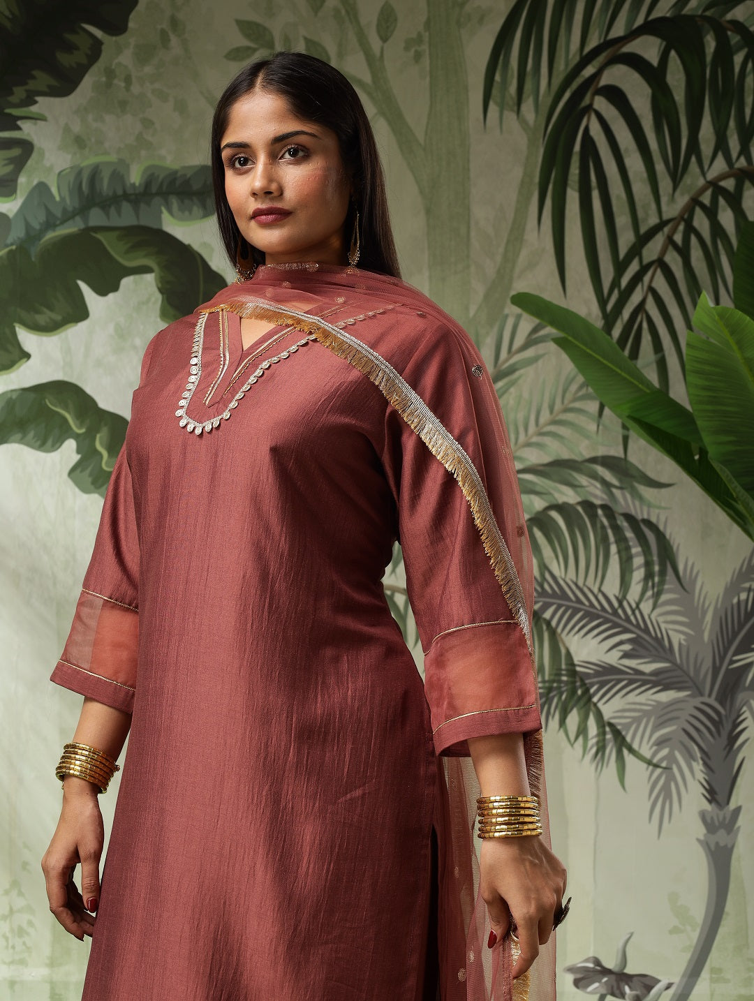 Arya Plus Size Brown Muslin Yoke Kurta Set